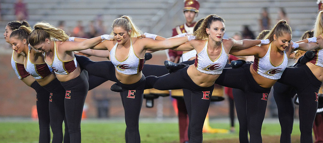 Elon dance team performs at halftime of the game against Charleston Southern