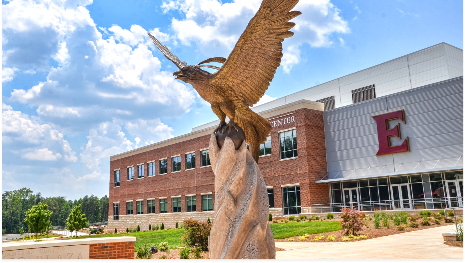 Phoenix statue outside Schar Center