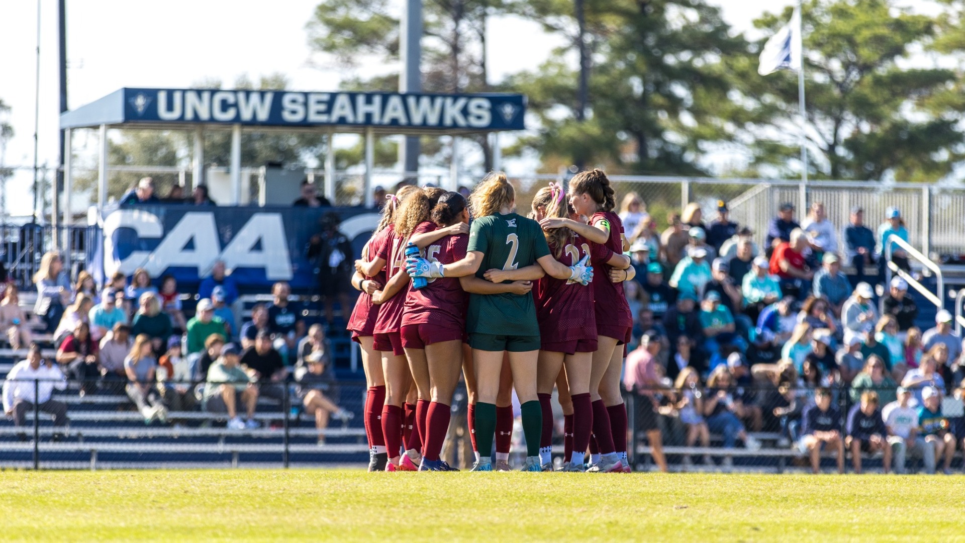 Women's Soccer huddle vs. UNCW
