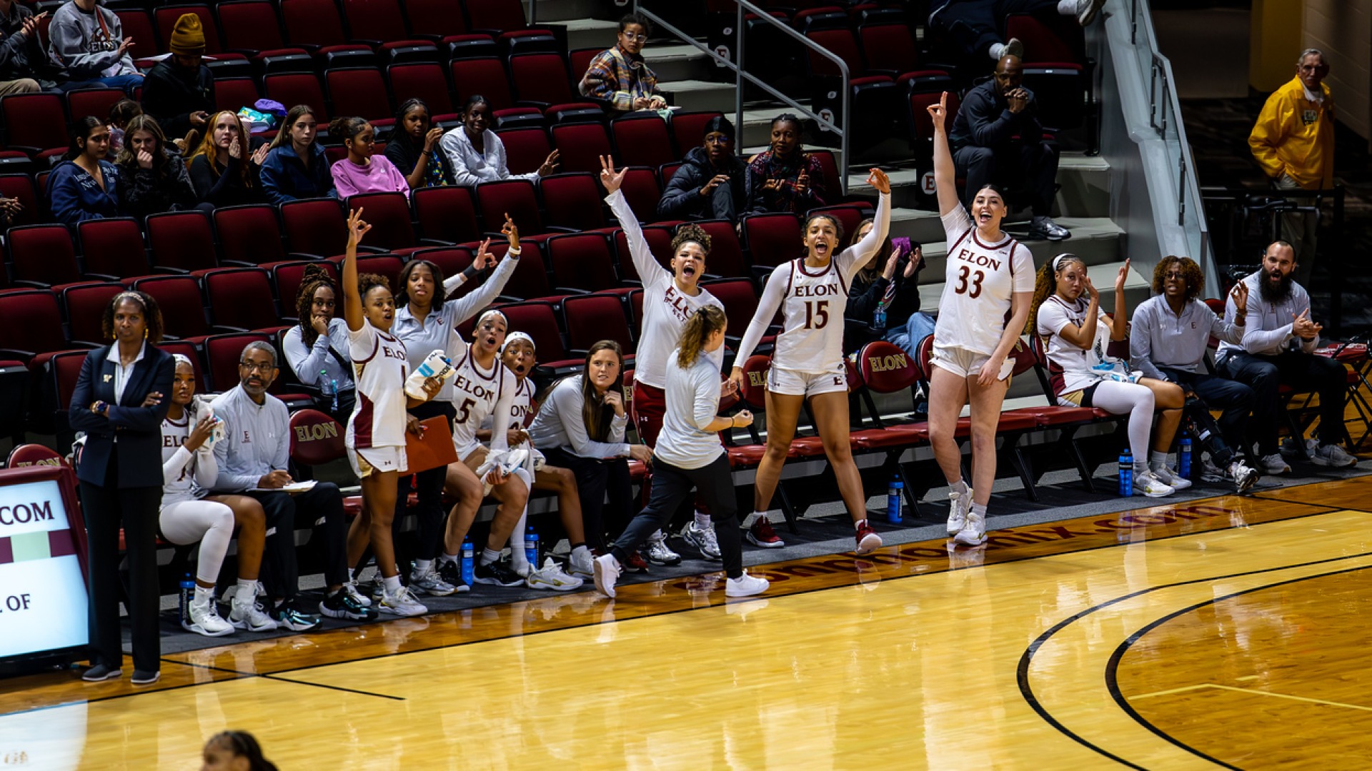 Elon WBB Bench Celebration