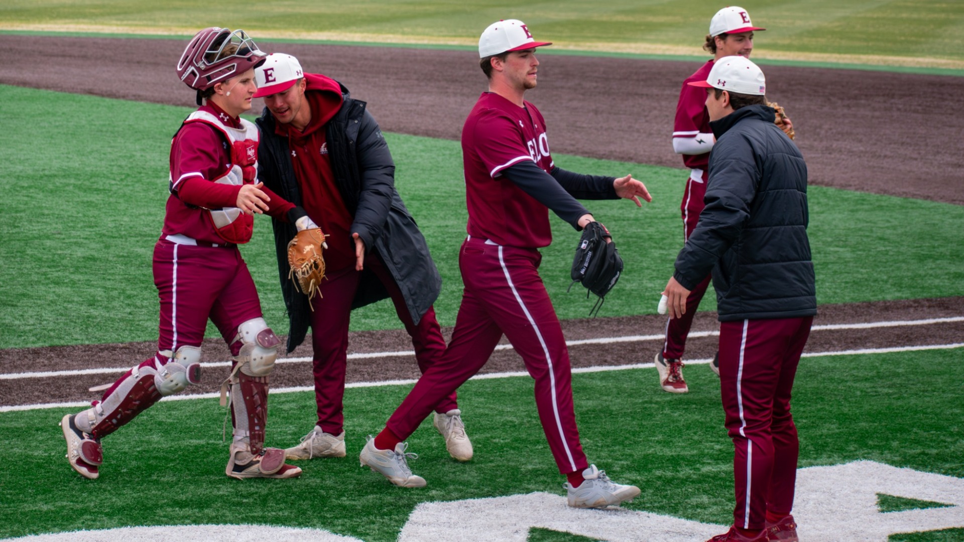Cole Miller walks off the mound after an inning against Longwood
