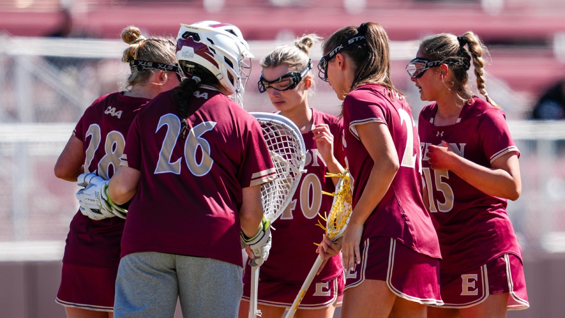 Women's lacrosse huddle at Virginia Tech