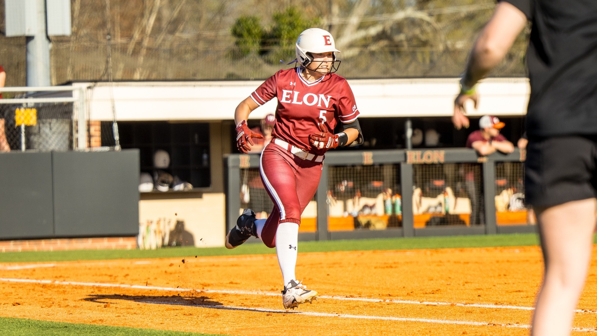 Chloe Hatzopoulos running to first versus Virginia Tech on March 11