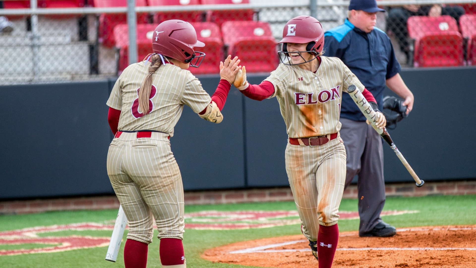 Lani Wyrick and Greta Hessenthaler celebrate versus Tarleton State on March 15