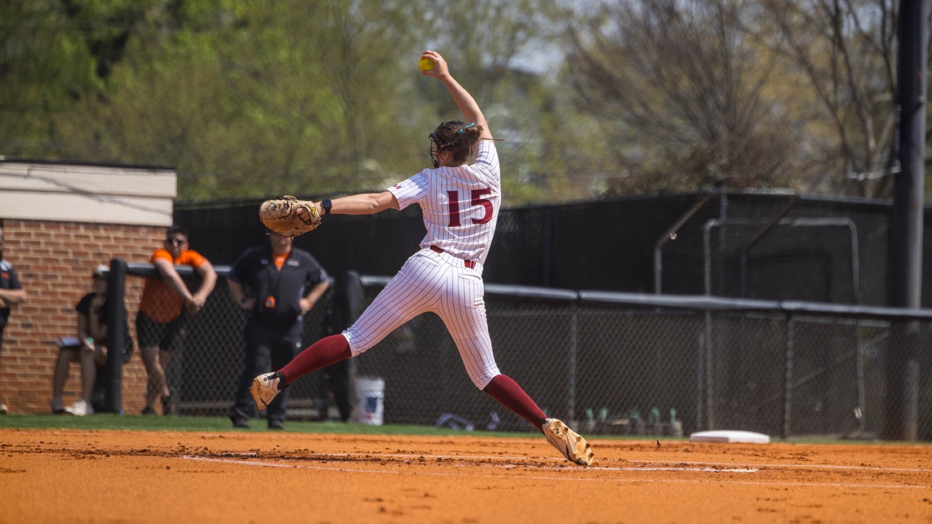 Anna Dew pitches against Campbell on March 27