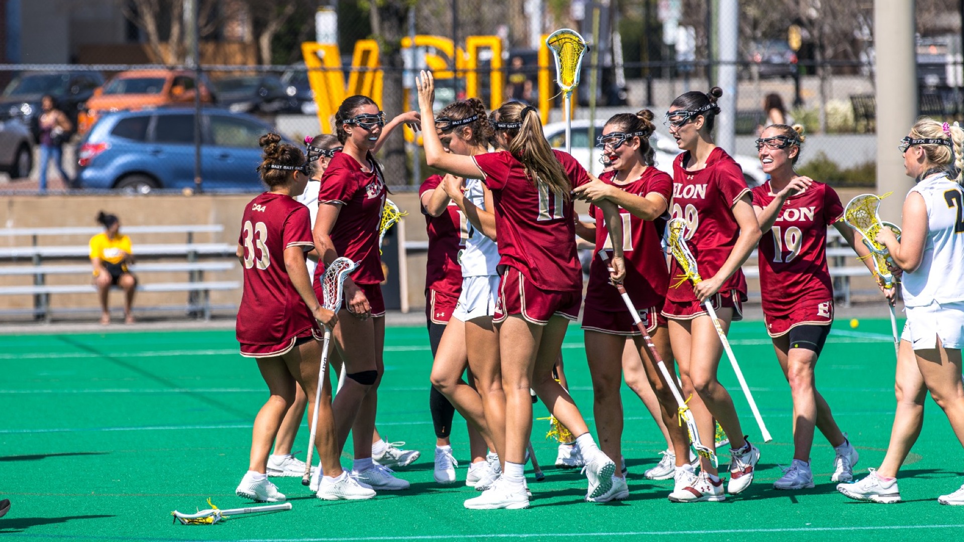Ana Lee Vandiver 100 career point celebration after Addie Gilner goal at VCU