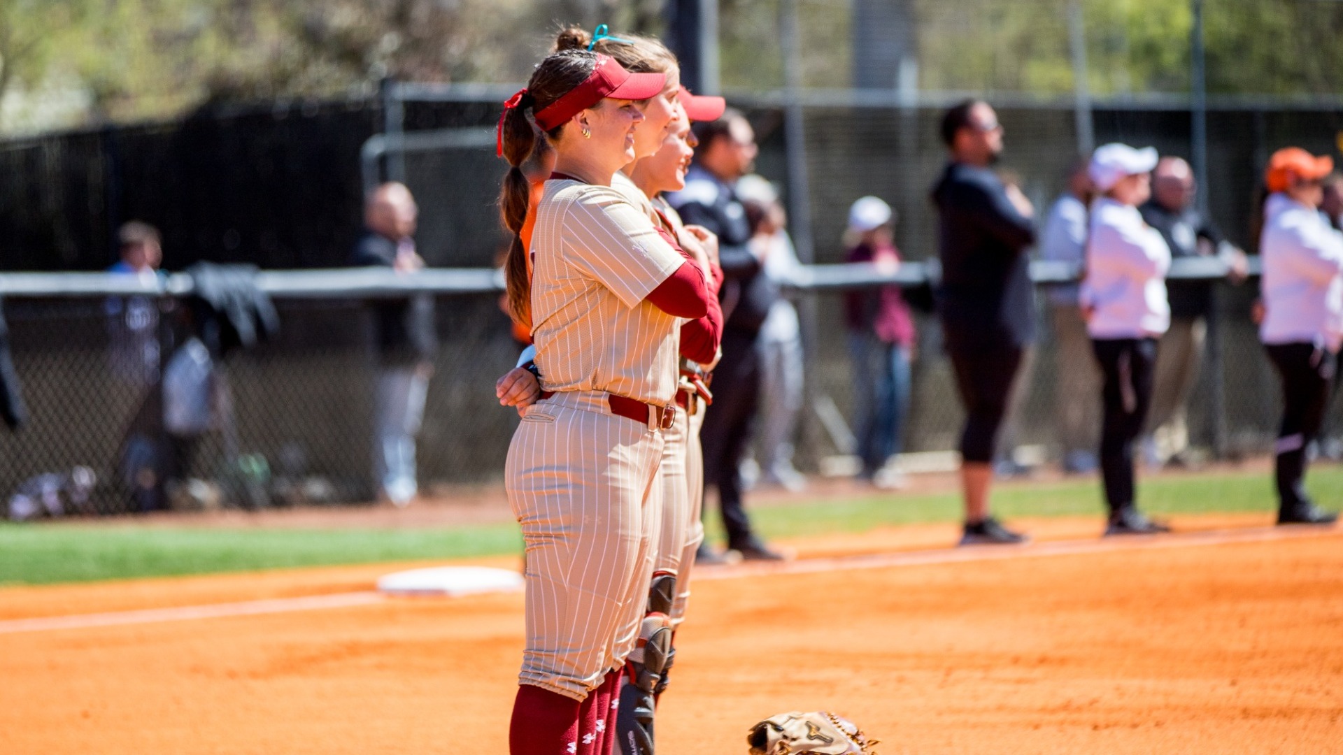Elon Softball standing during the National Anthem versus Campbell on March 29