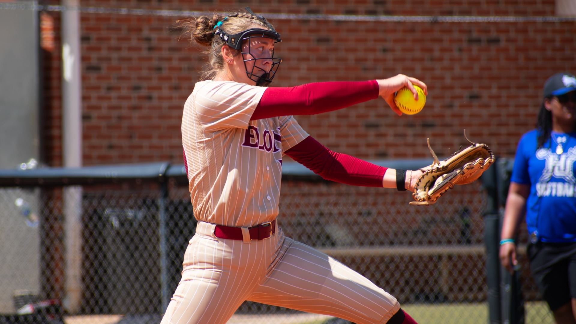 Anna Dew pitching versus Hampton on April 12