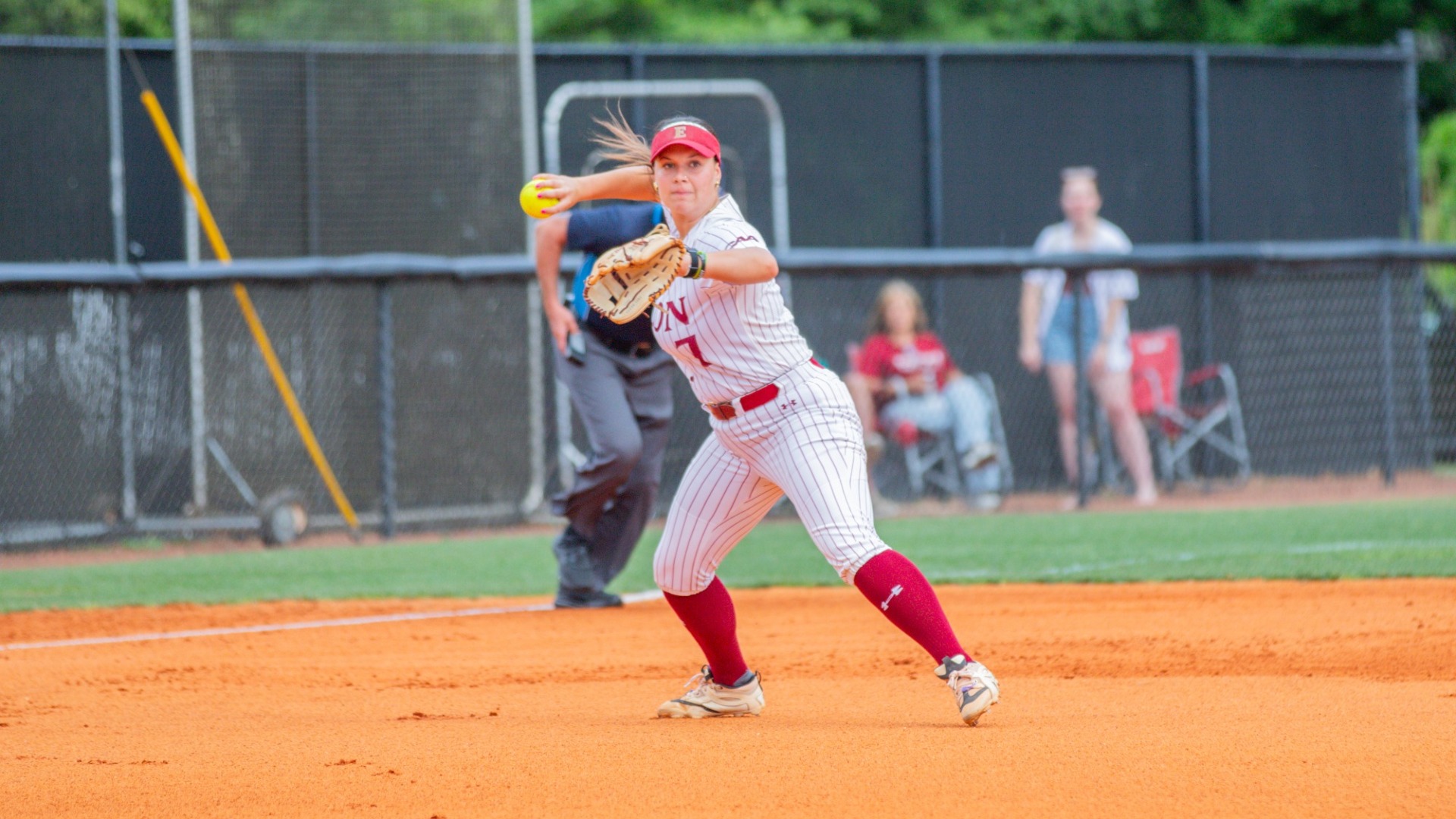 Teagan Baulsir throwing the ball versus Stony Brook on April 24