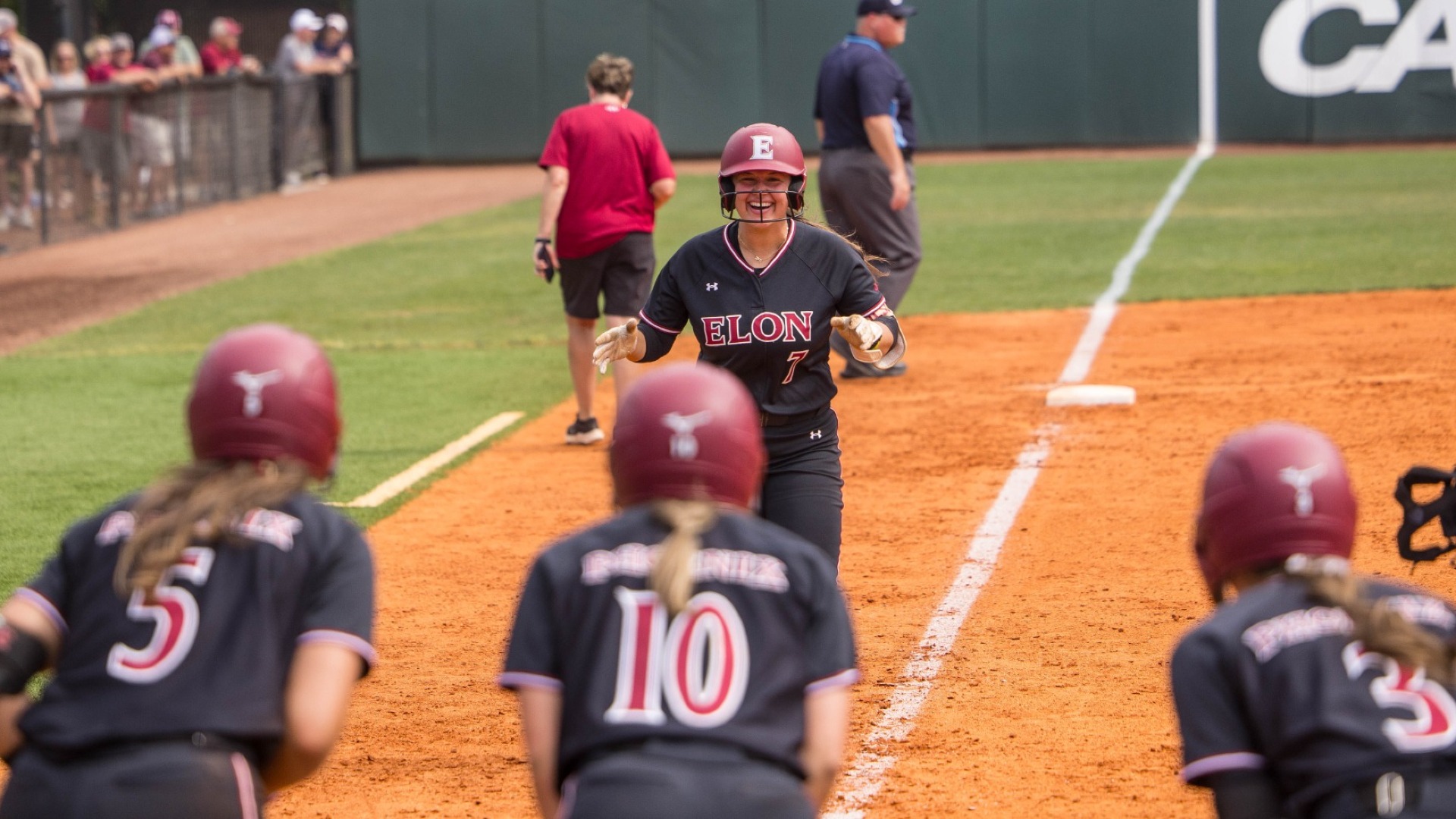 Teagan Baulsir celebrates after a home run versus Stony Brook on April 25