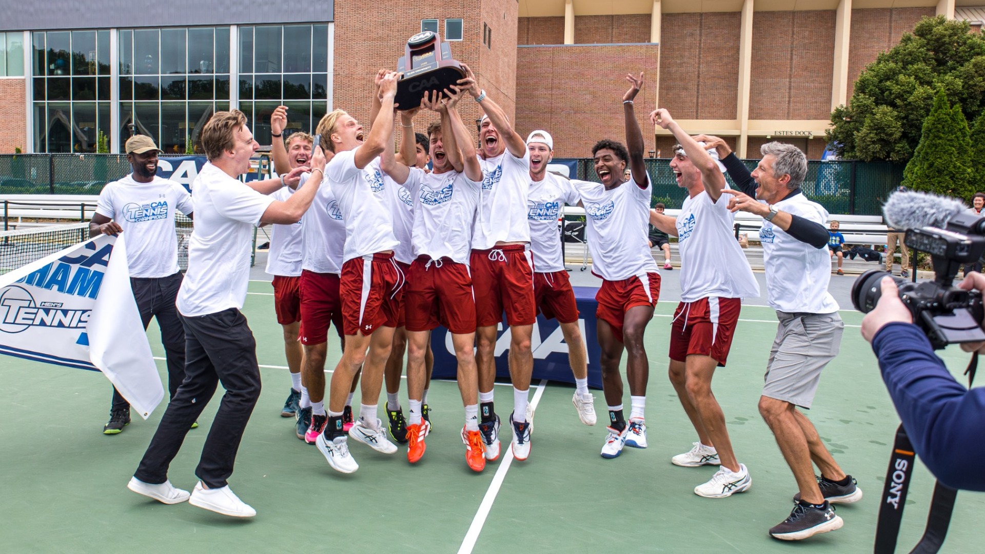 Men's tennis CAA championship celebration