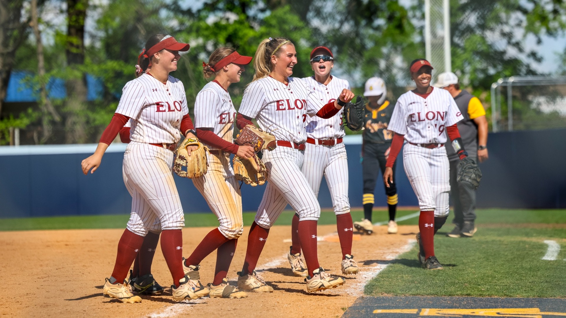 Lia Miller celebrates with teammates at N.C. A&T on April 30