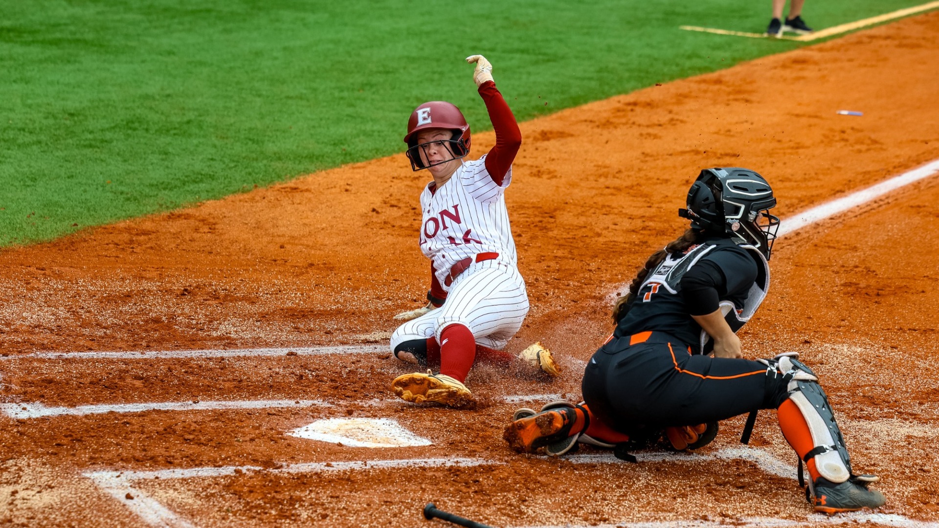 Jenna Klein sliding into home plate versus Campbell on May 6