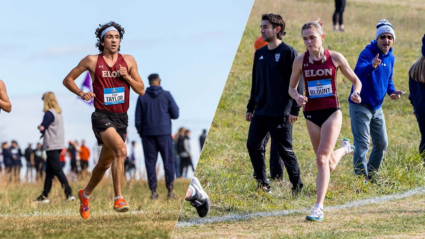 Elon Cross Country: Evan Taylor, Katie Blount Split Photo