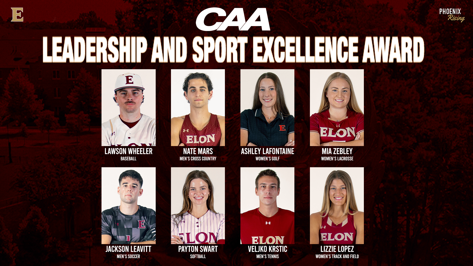 Academics: 2025-26 CAA Leadership and Sport Excellence Award Winners Graphic