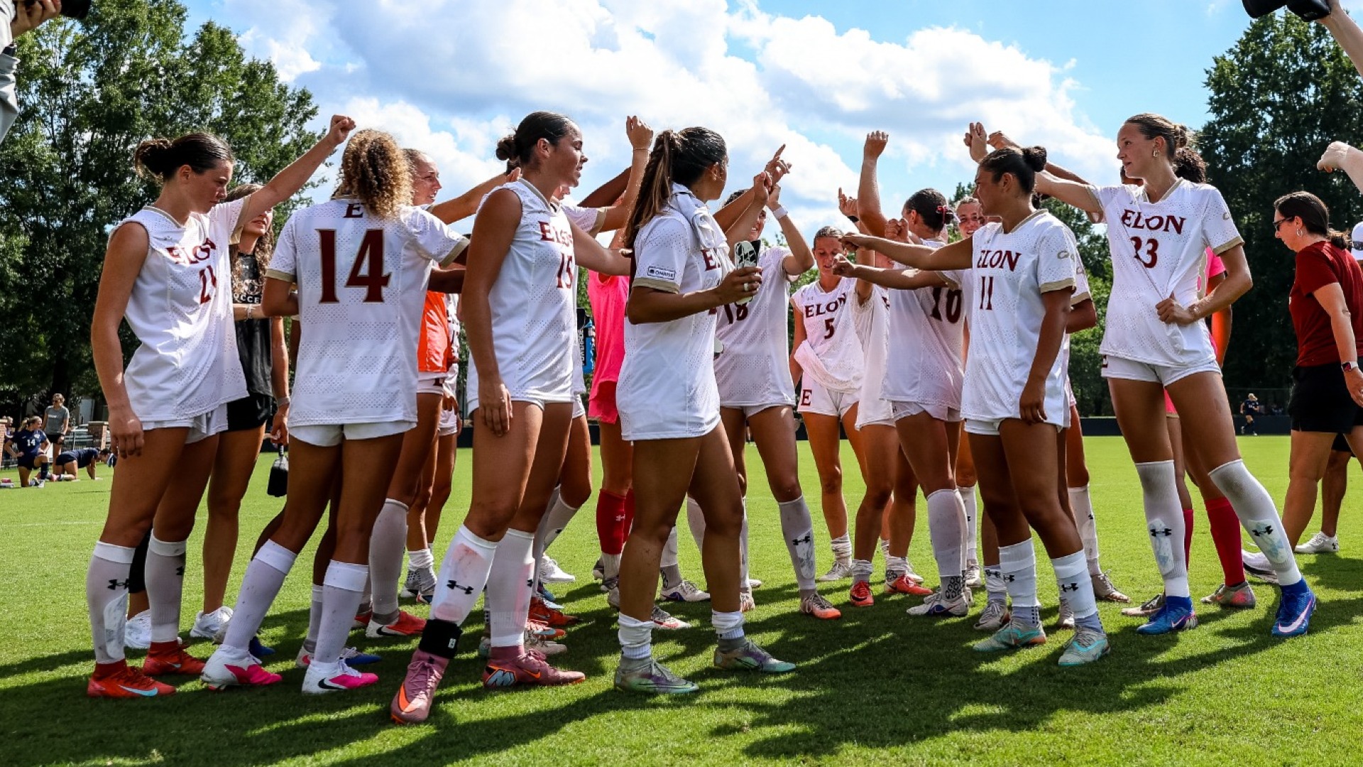 Women's Soccer post-match huddle vs. Charleston Southern