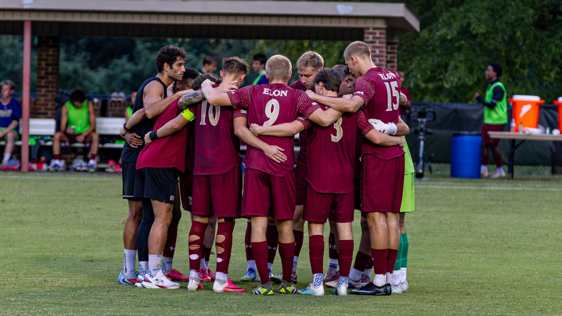 Men's Soccer huddle at Davidson