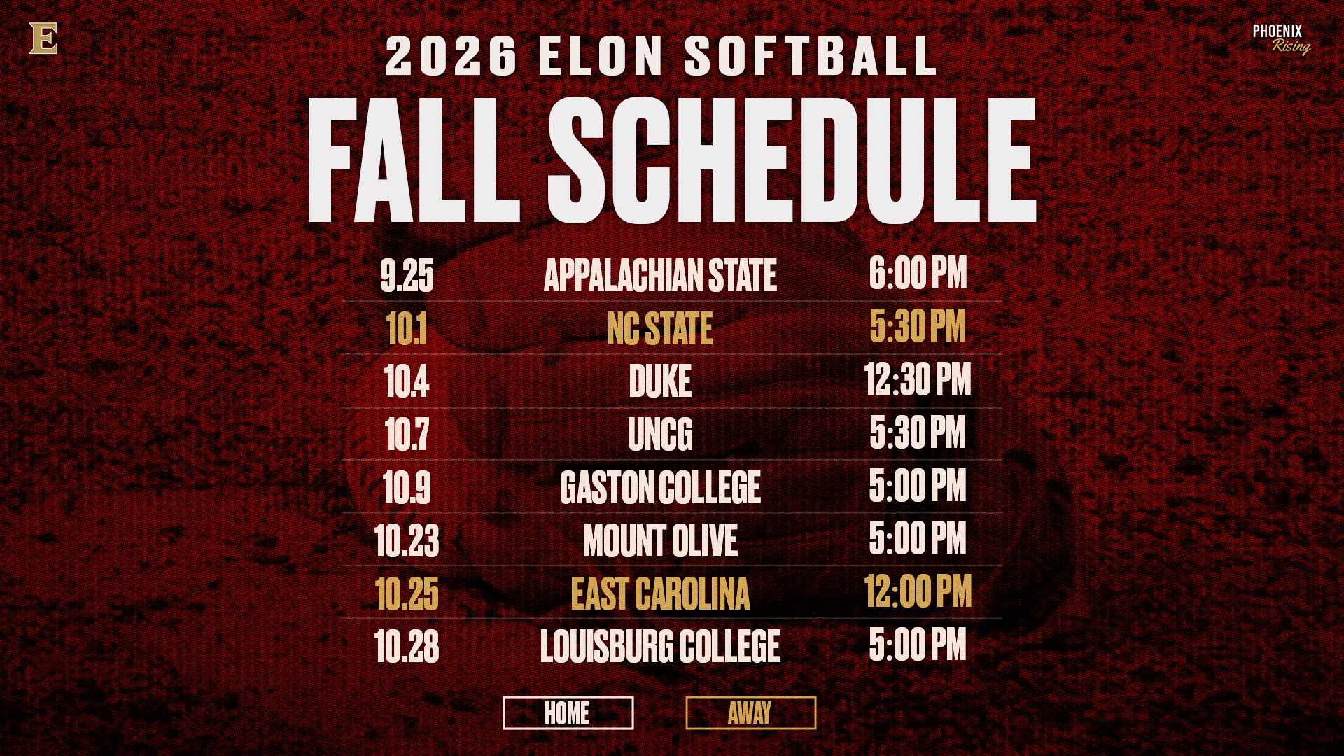 2026 Elon Softball Fall Schedule