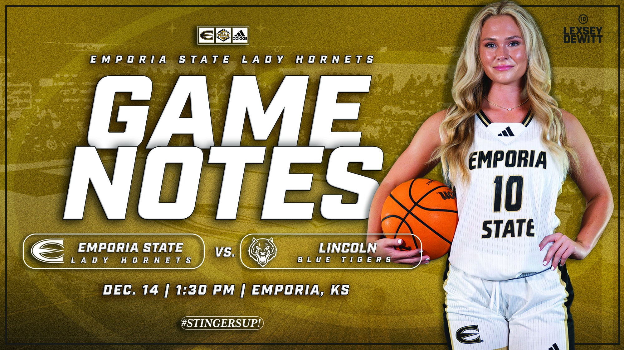 2025-26 Emporia State Lady Hornets Basketball Game Notes Graphic vs Lincoln