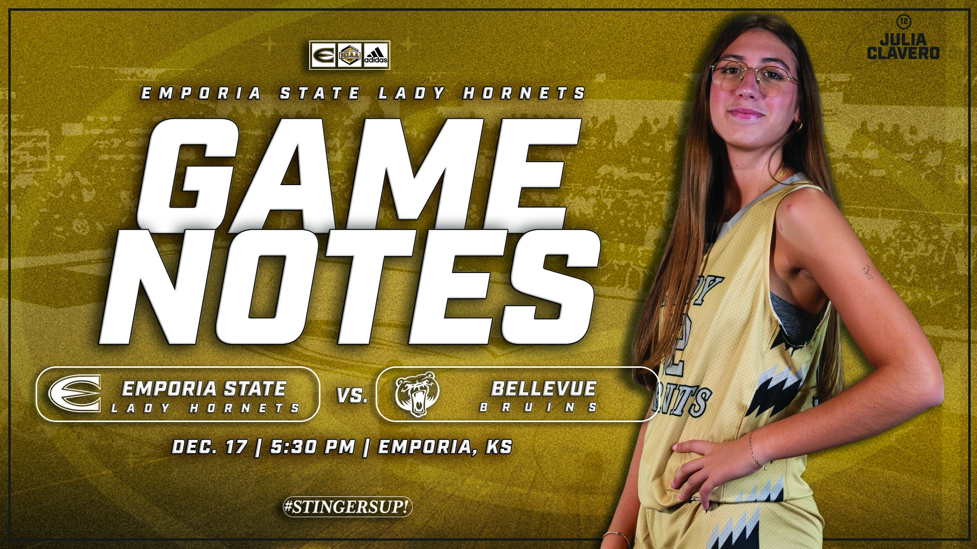 2025-26 Emporia State Lady Hornet Game Notes Graphic vs Bellevue