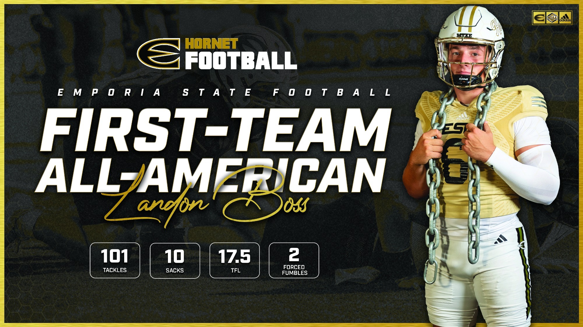 2025 Emporia State Football Landon Boss All-American Graphic