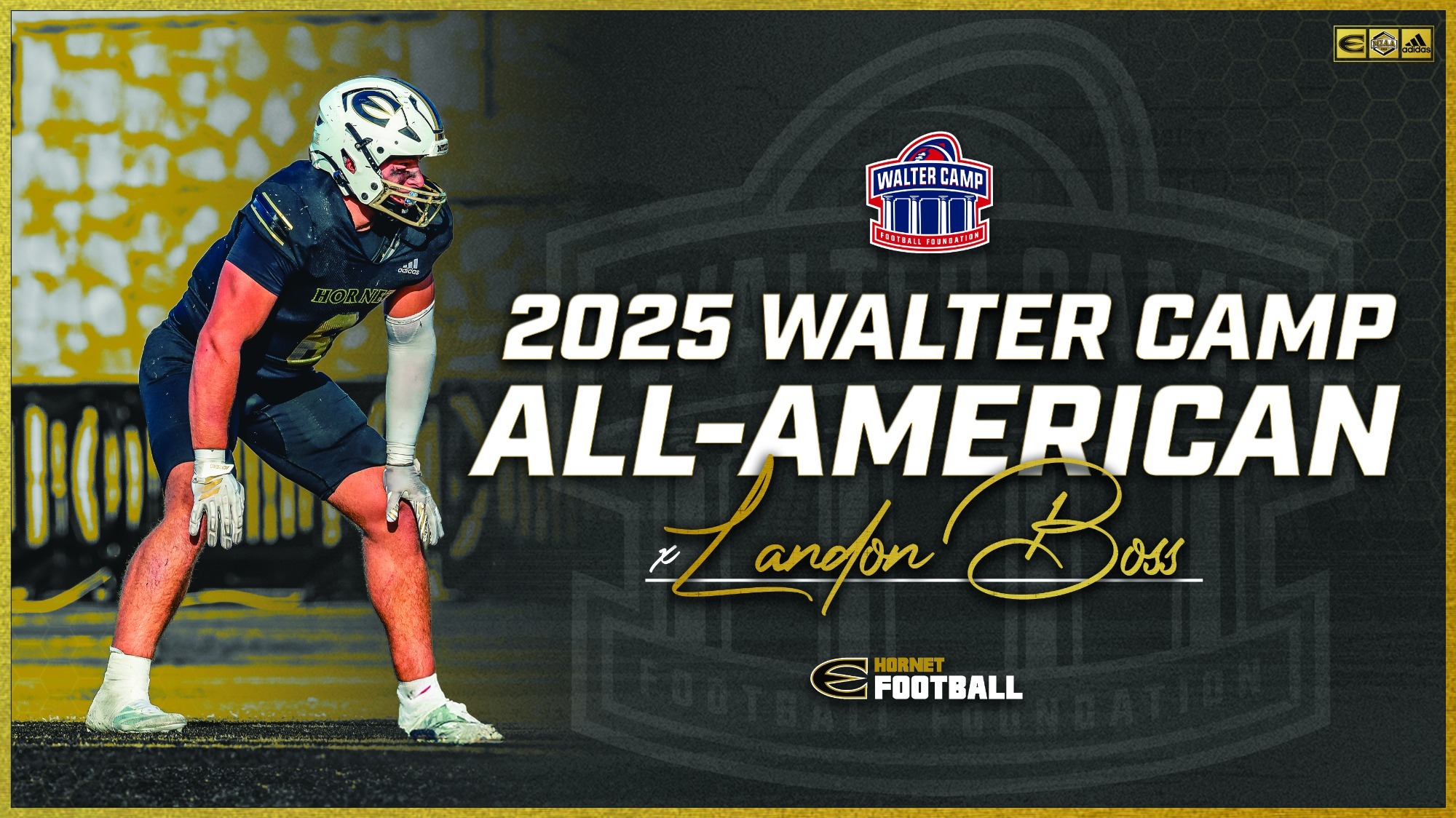 2025 Emporia State Football Landon Boss Walter Camp All-American Graphic