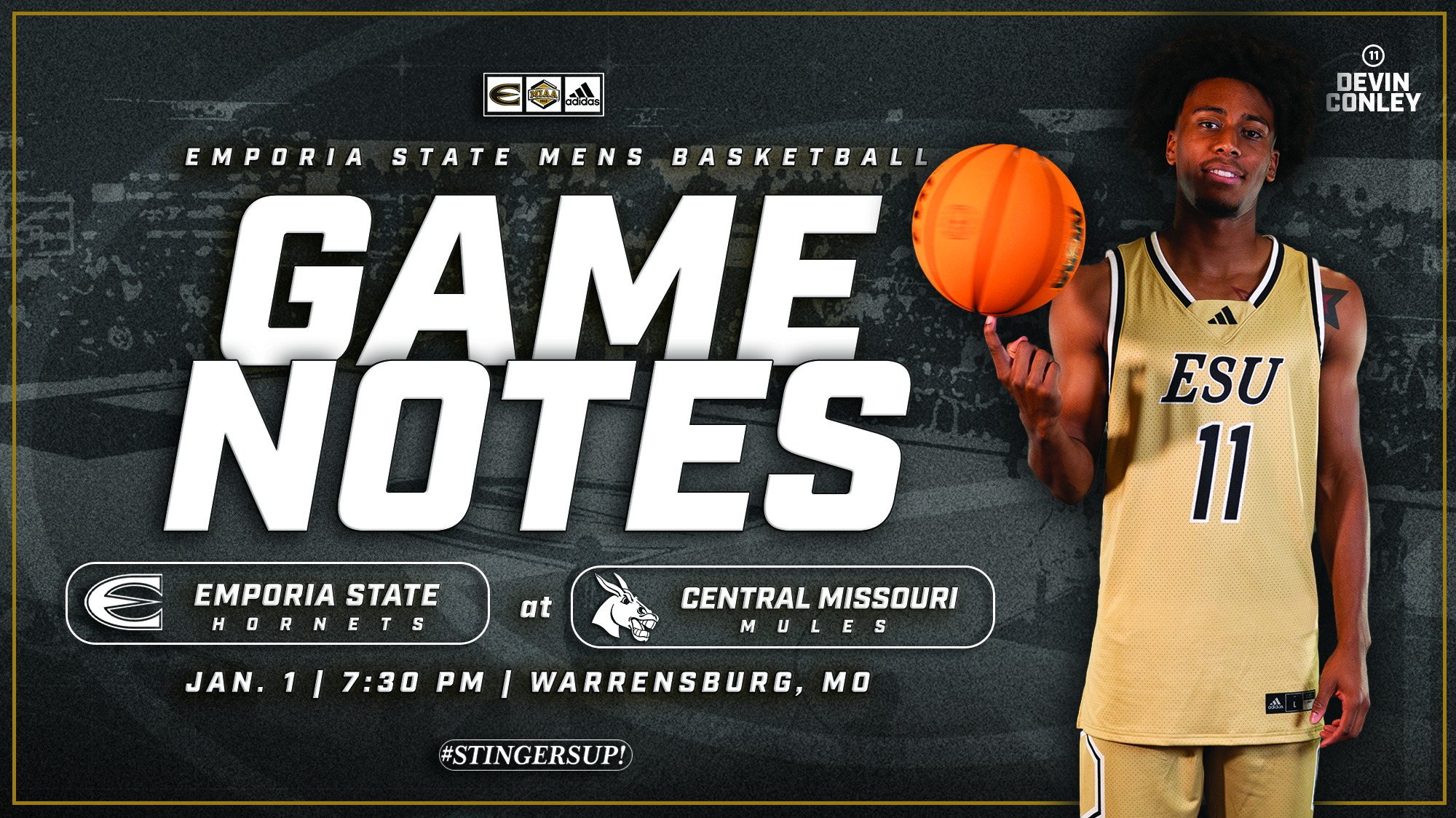 2025-26 Emporia State Men's Basketball Game Notes Graphic at UCM