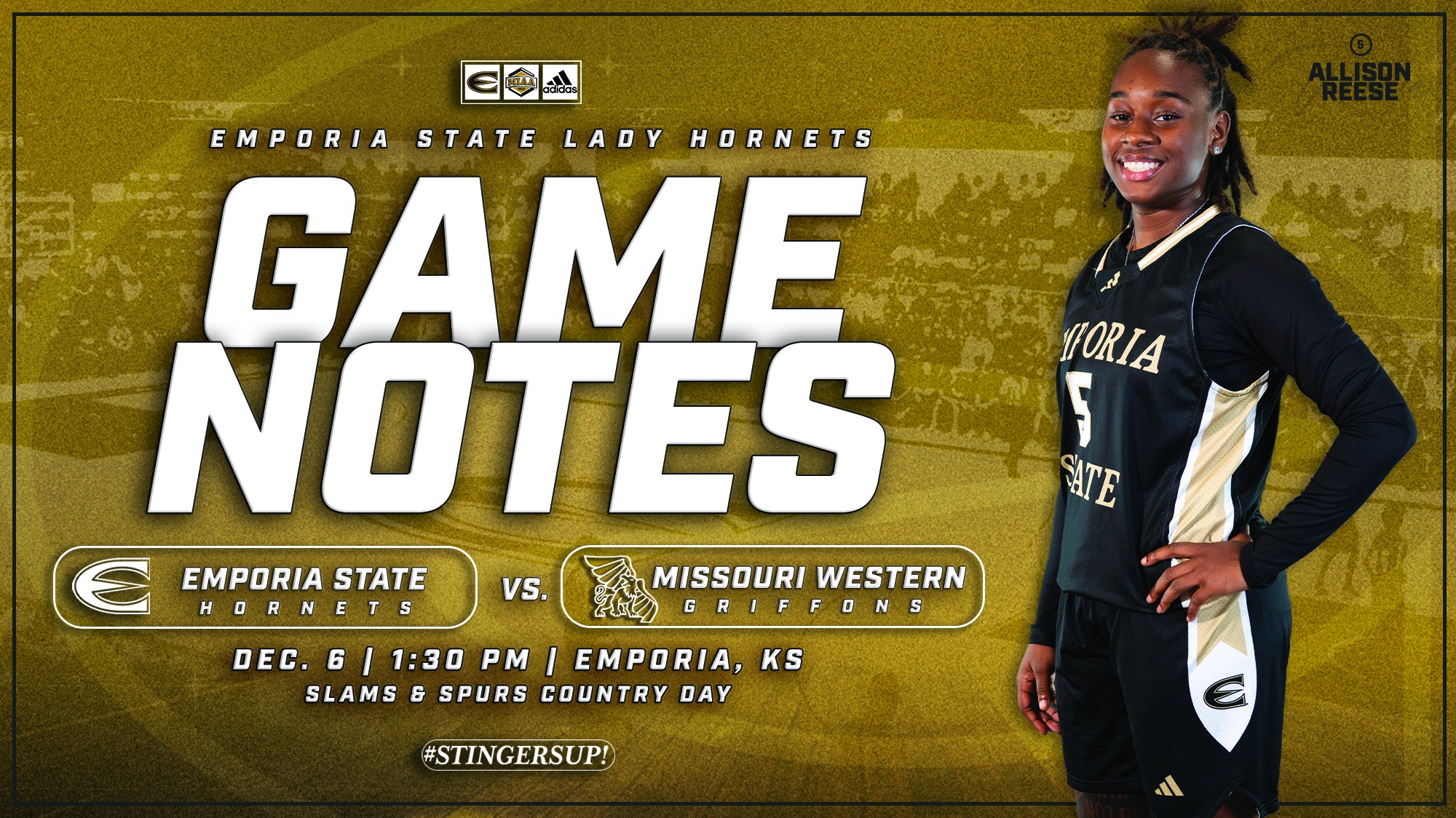 2025-26 Emporia State Lady Hornets Game Notes Graphic vs MWSU