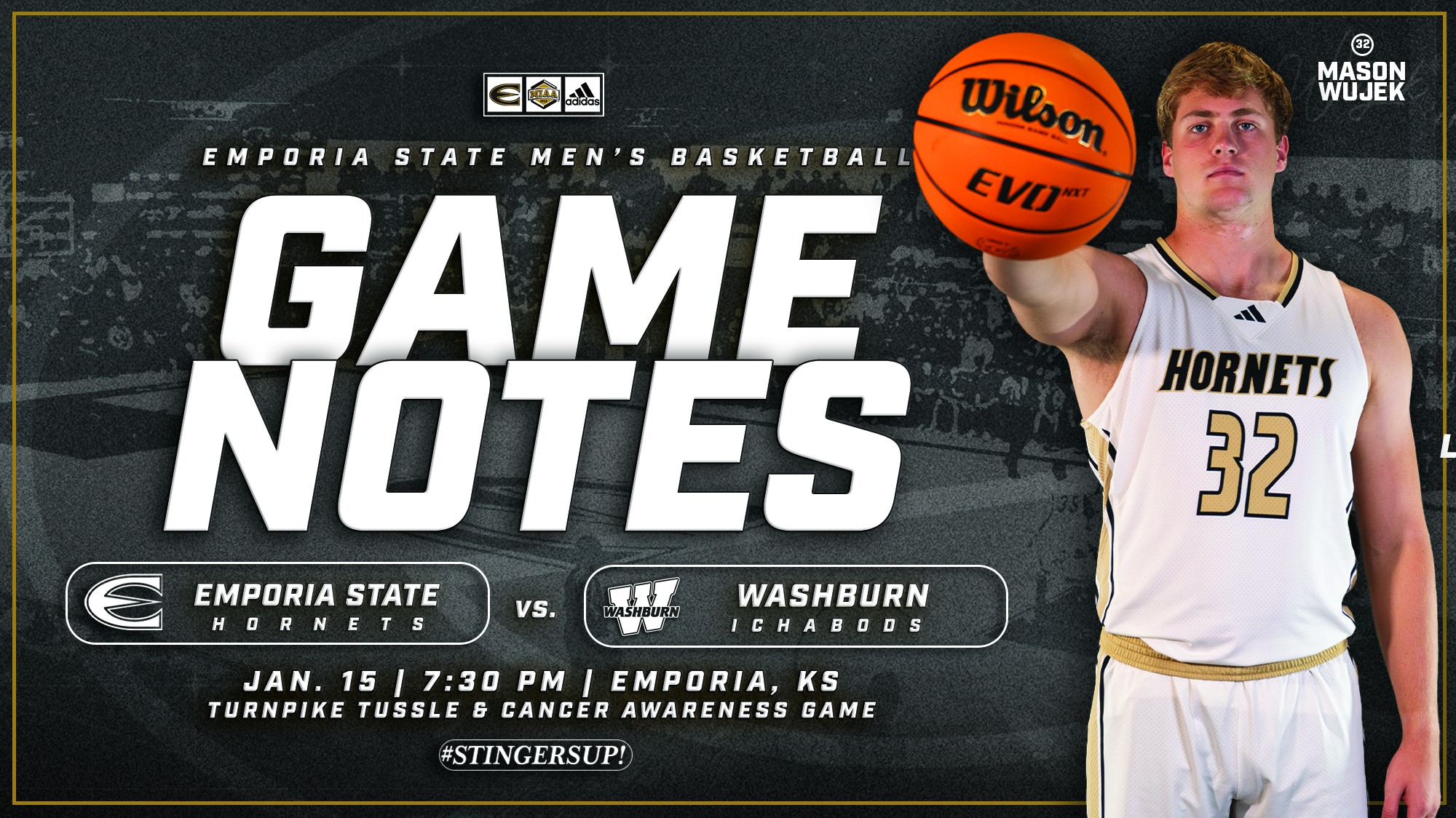 2025-26 Emporia State Men's Basketball Game Notes Graphic vs WU