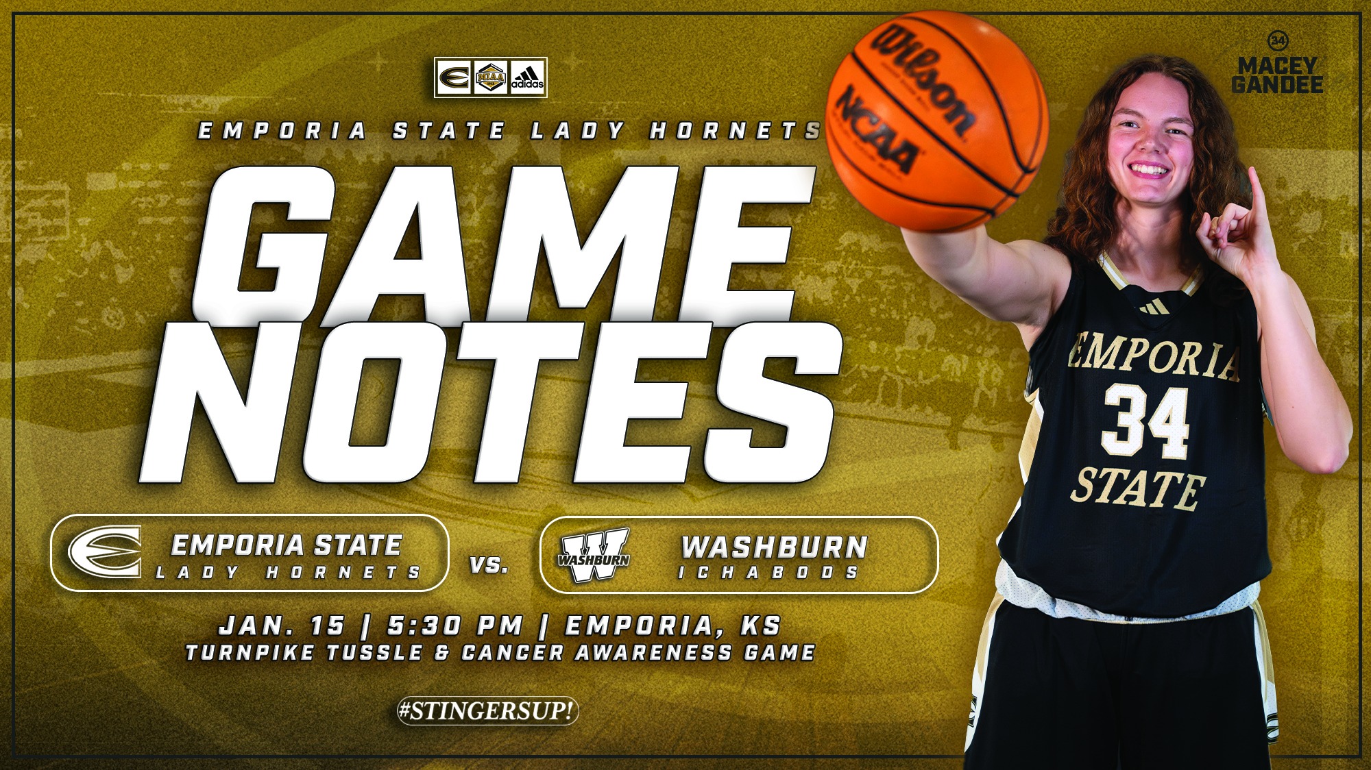 2025-26 Emporia State Lady Hornet Basketball Game Notes Graphic vs WU