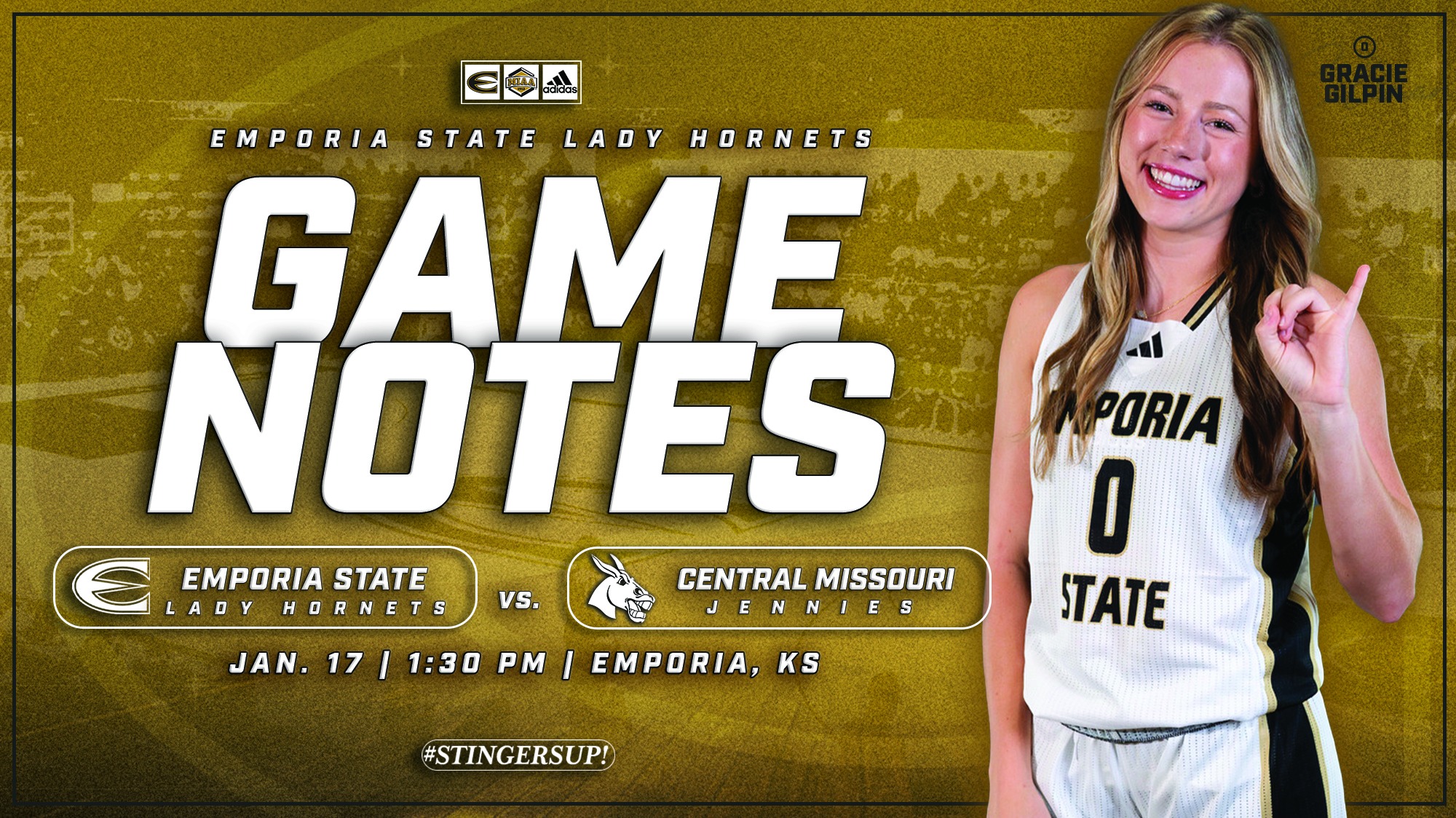 2025-26 Emporia State Lady Hornet Basketball Game Notes Graphic vs UCM
