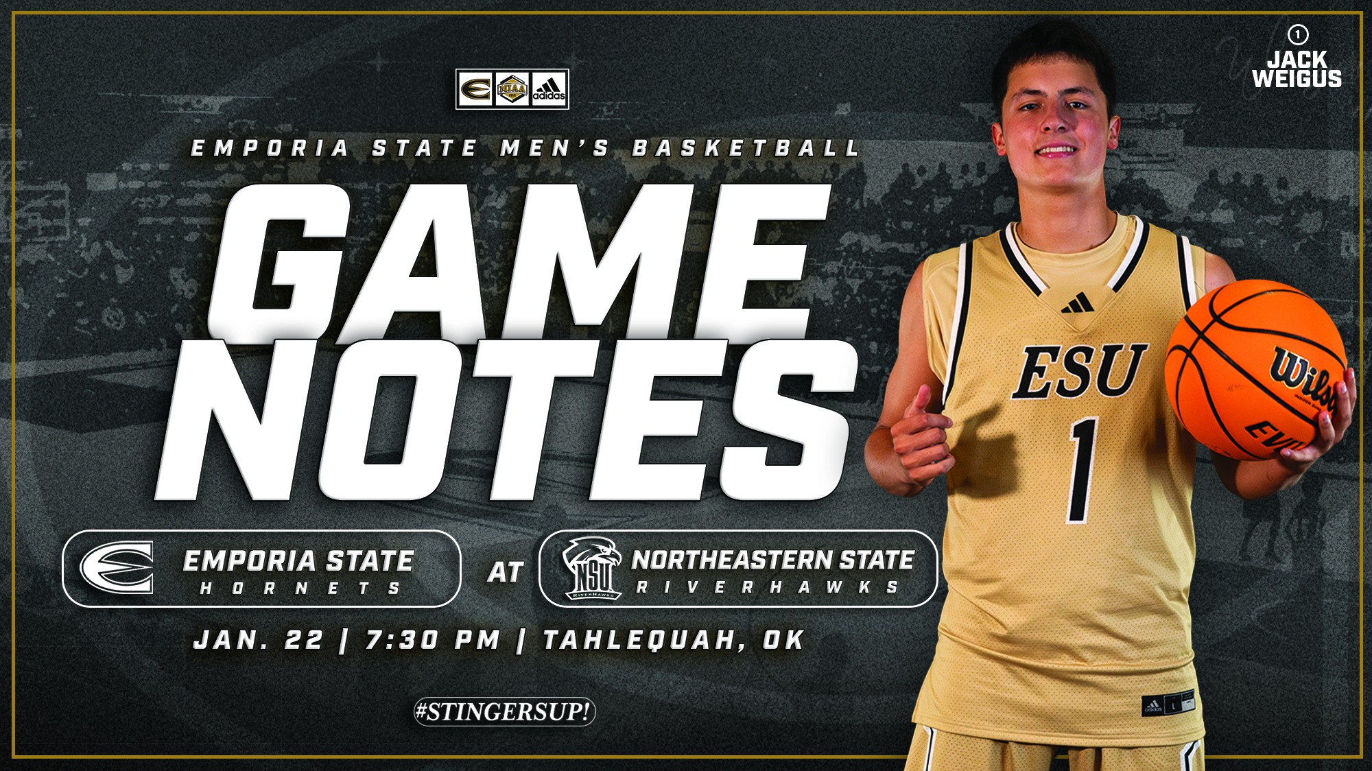 2025-26 Emporia State Men's Basketball Game Notes Graphic at NSU