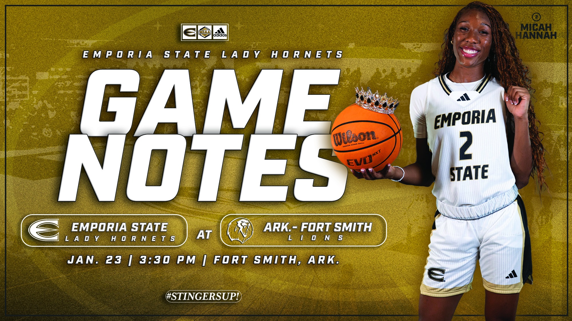 2025-26 Emporia State Lady Hornet Basketball Game Notes Graphic at UAFS