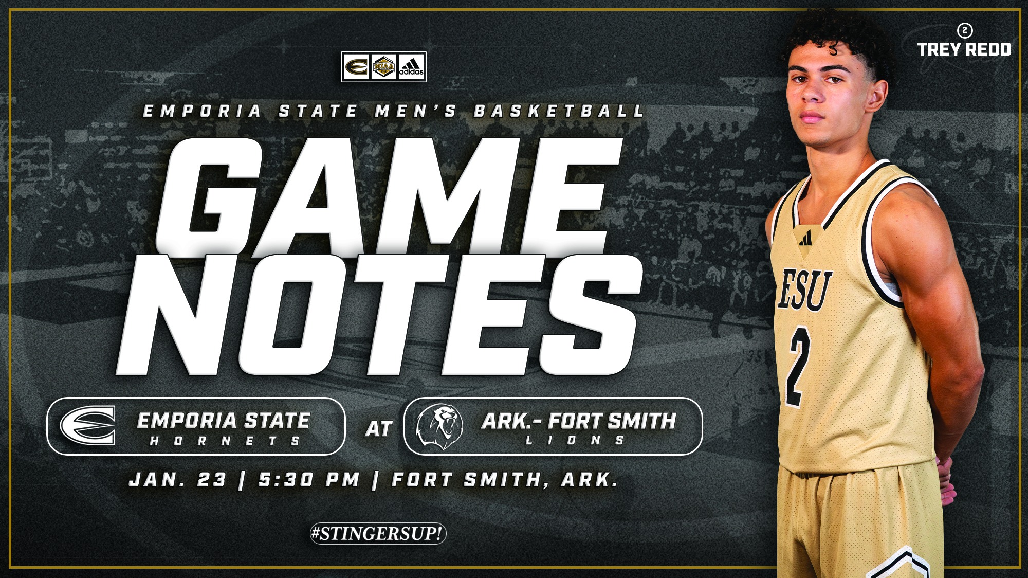 2025-26 Emporia State Men's Basketball Game Notes Graphic at UAFS