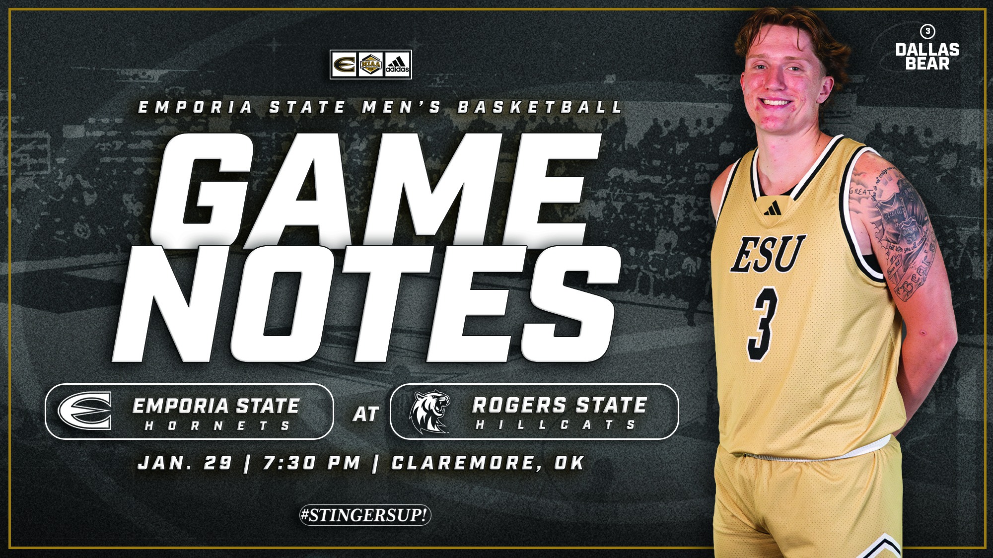 2025-26 Emporia State Men's Basketball Game Notes Graphic at Rogers State