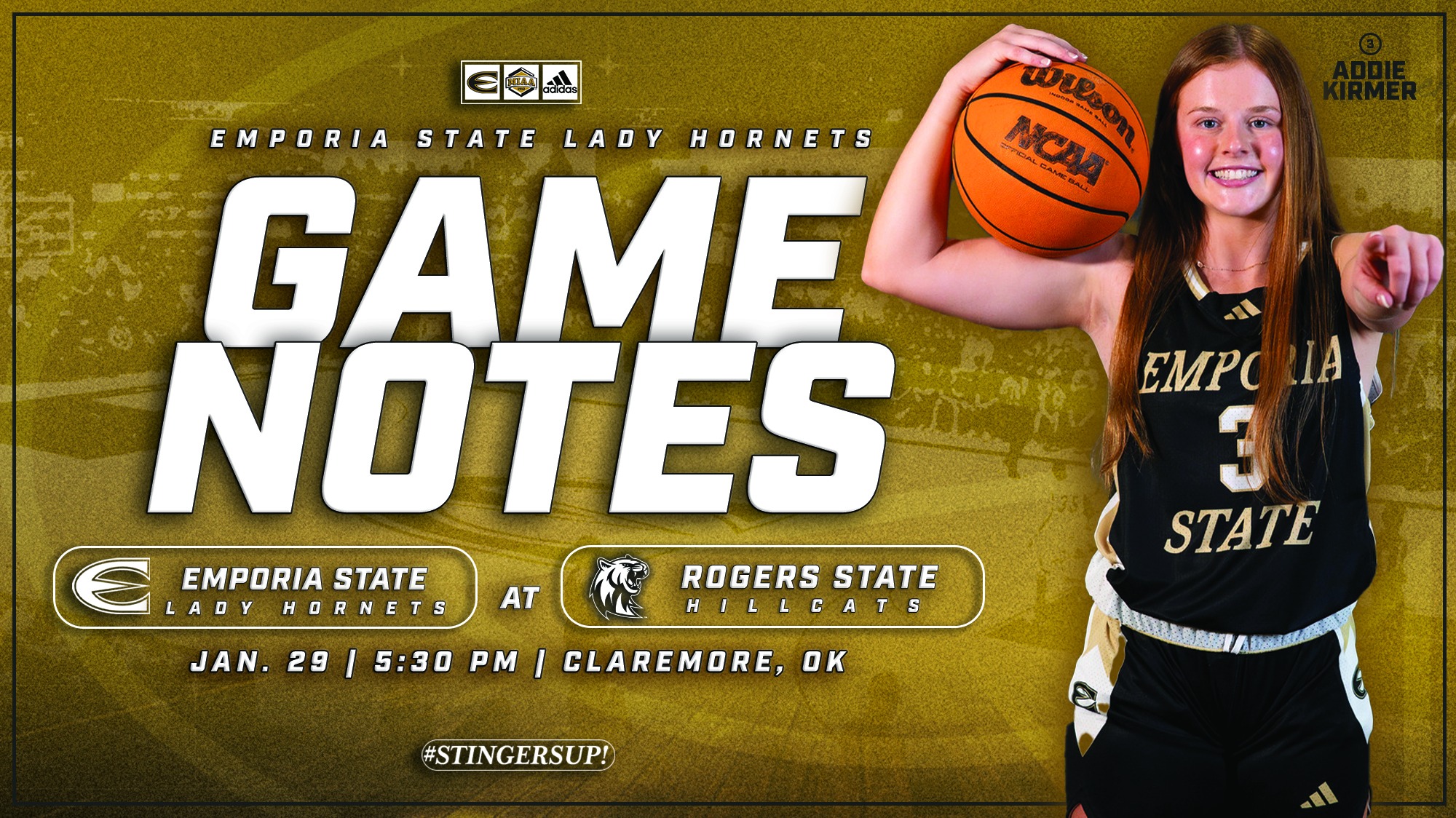 2025-26 Emporia State Lady Hornet Game Note Graphics at Rogers State