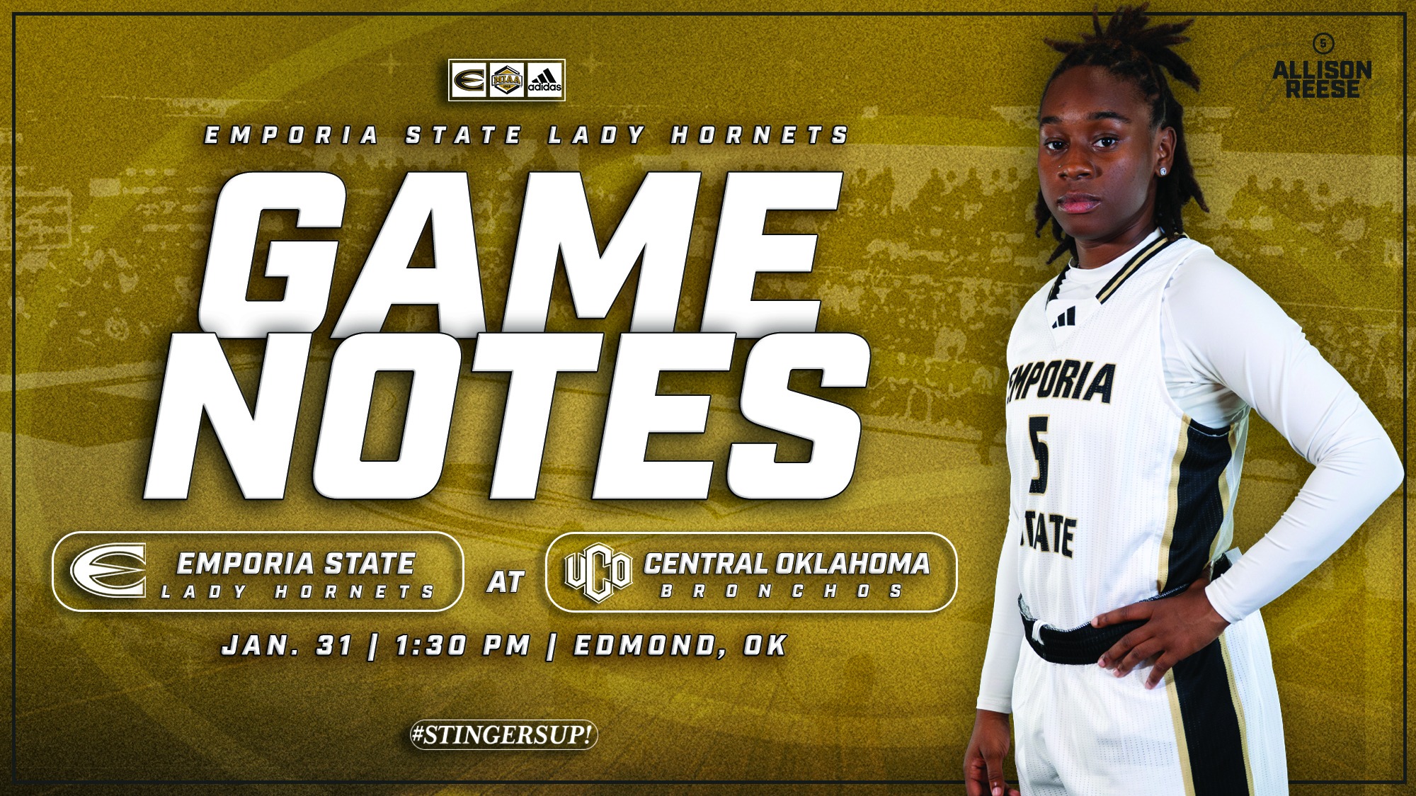 2025-26 Emporia State Lady Hornet Basketball Game Notes Graphic at UCO