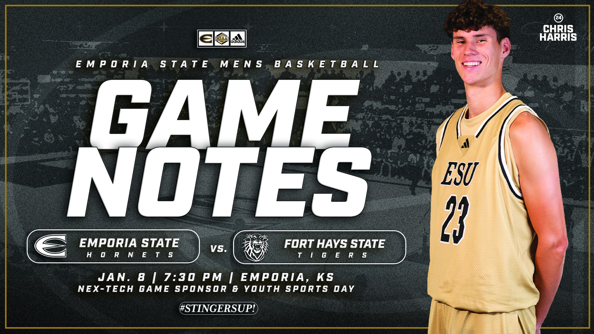 2025-26 Emporia State Men's Basketball Game Notes Graphic vs FHSU