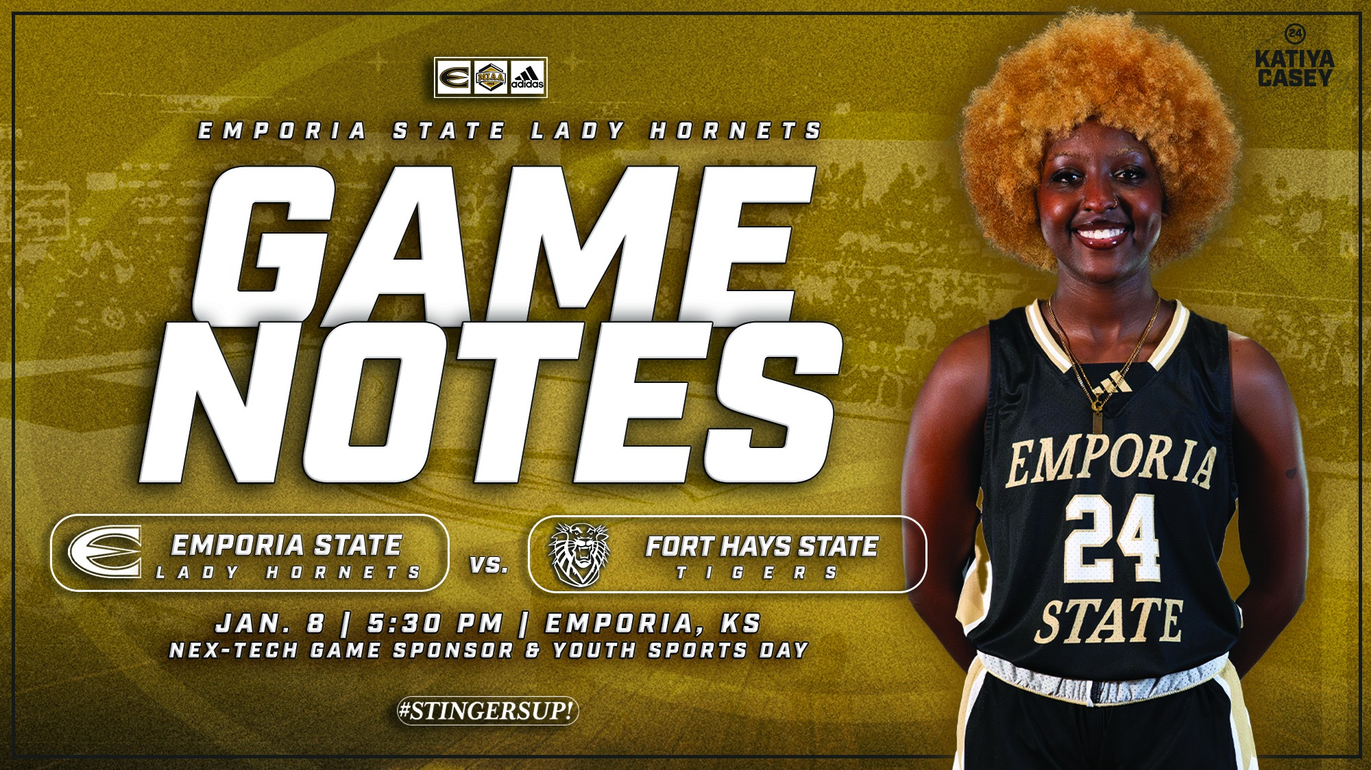 2025-26 Emporia State Lady Hornet Basketball Game Notes Graphic vs FHSU