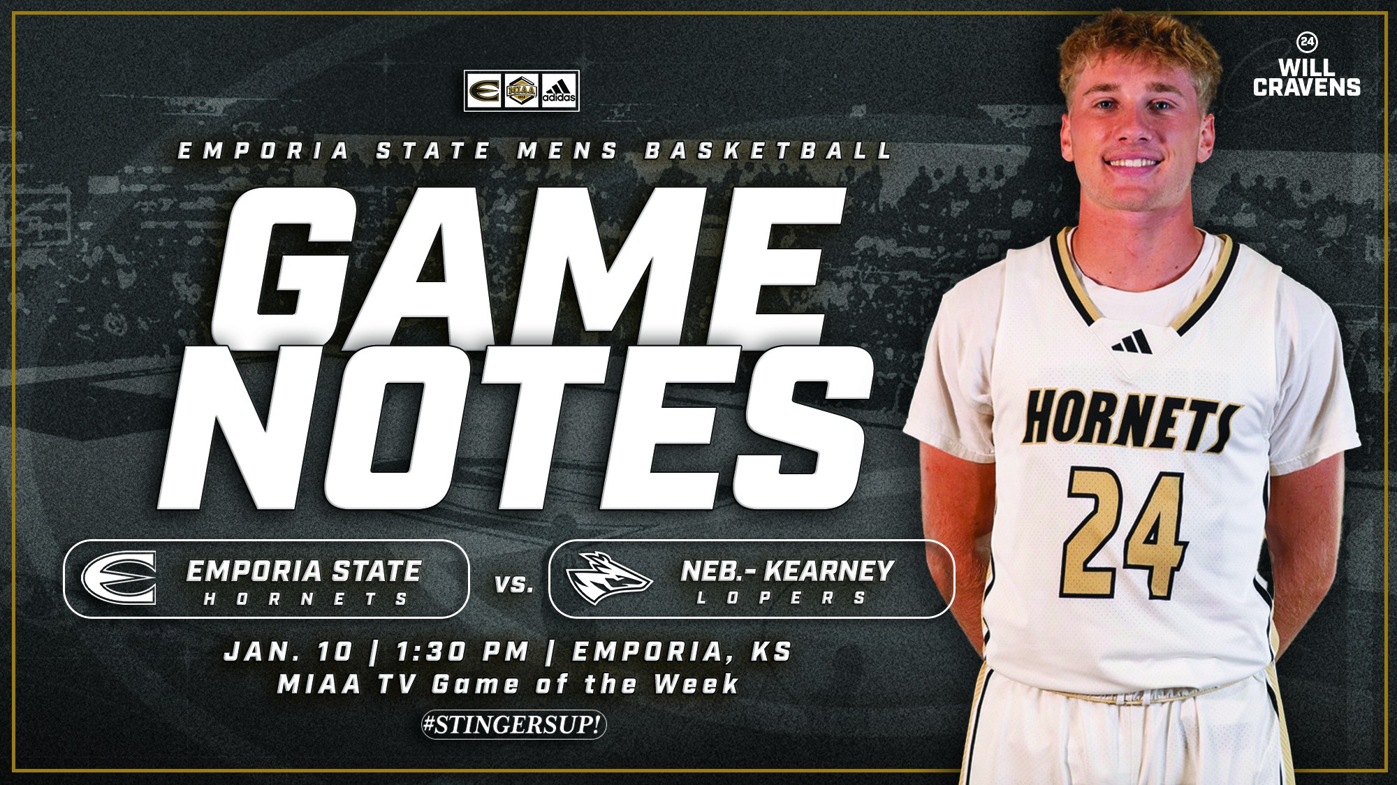 2025-26 Emporia State Men's Basketball Game Notes Graphic vs UNK
