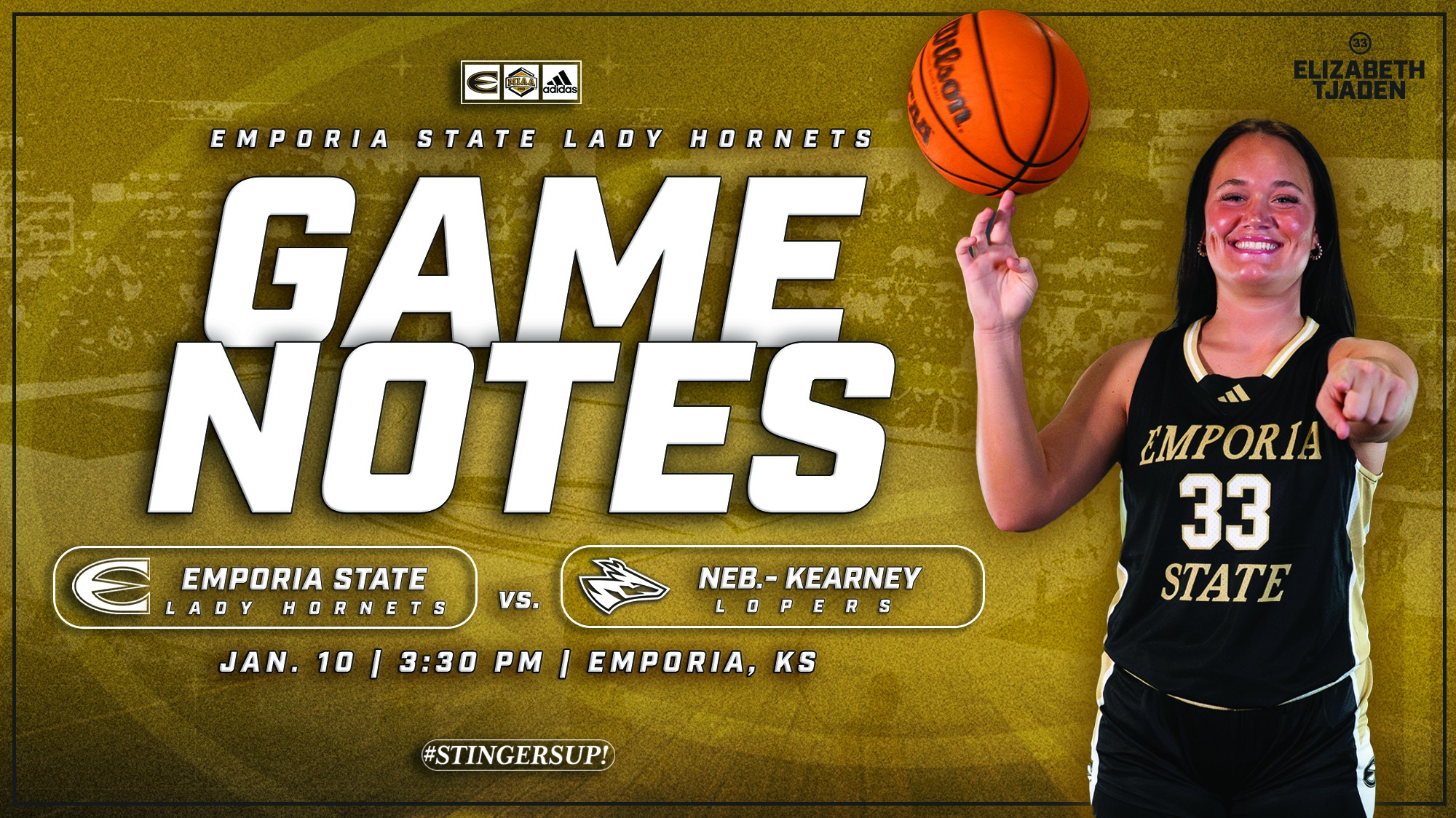 2025-26 Emporia State Lady Hornet Basketball Game Notes Graphic vs UNK