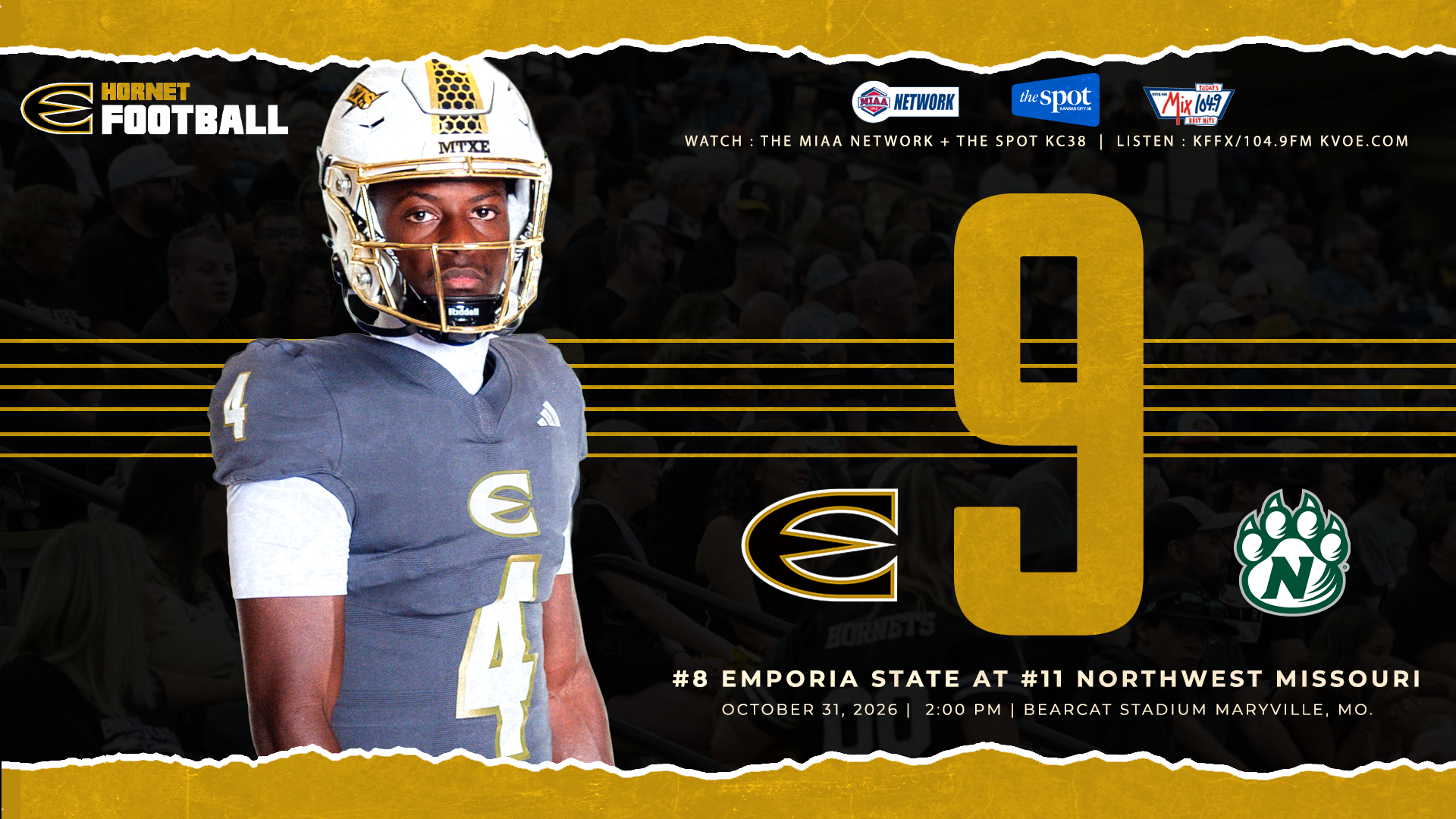 2026 Emporia State Football Game Notes Graphic at NWMSU with Trenden Collins
