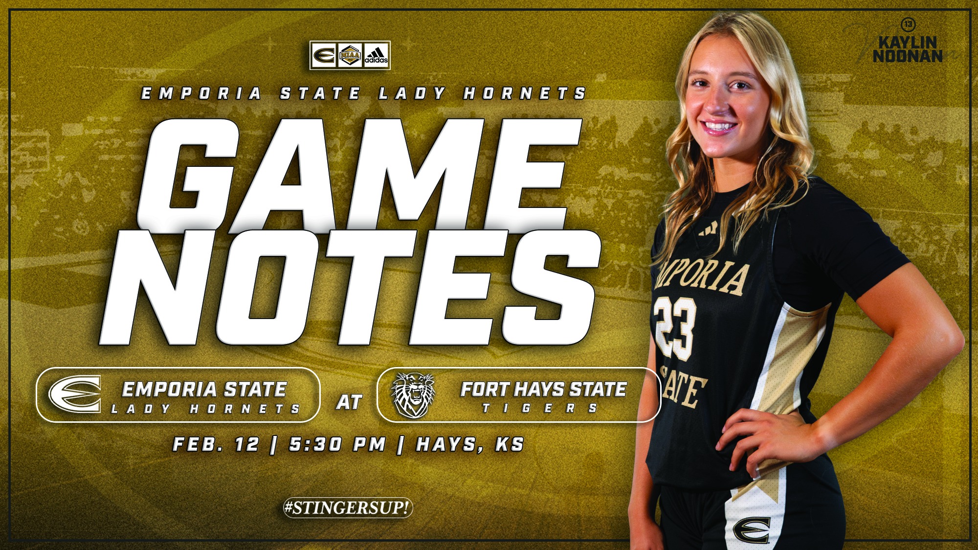 2025-26 Emporia State Lady Hornet Basketball Game Notes Graphic at FHSU