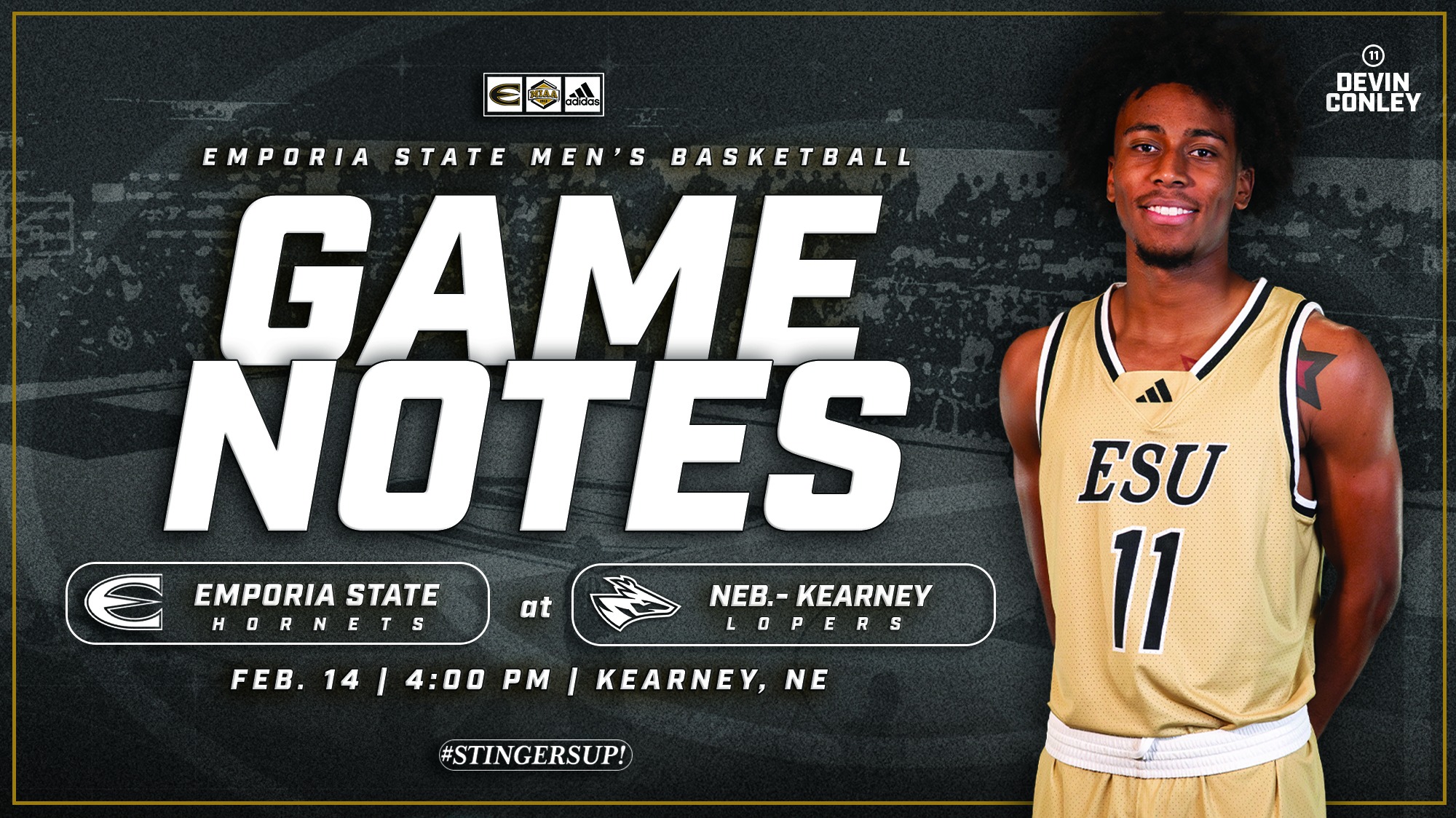 2025-26 Emporia State Men's Basketball Game Note Graphic at UNK