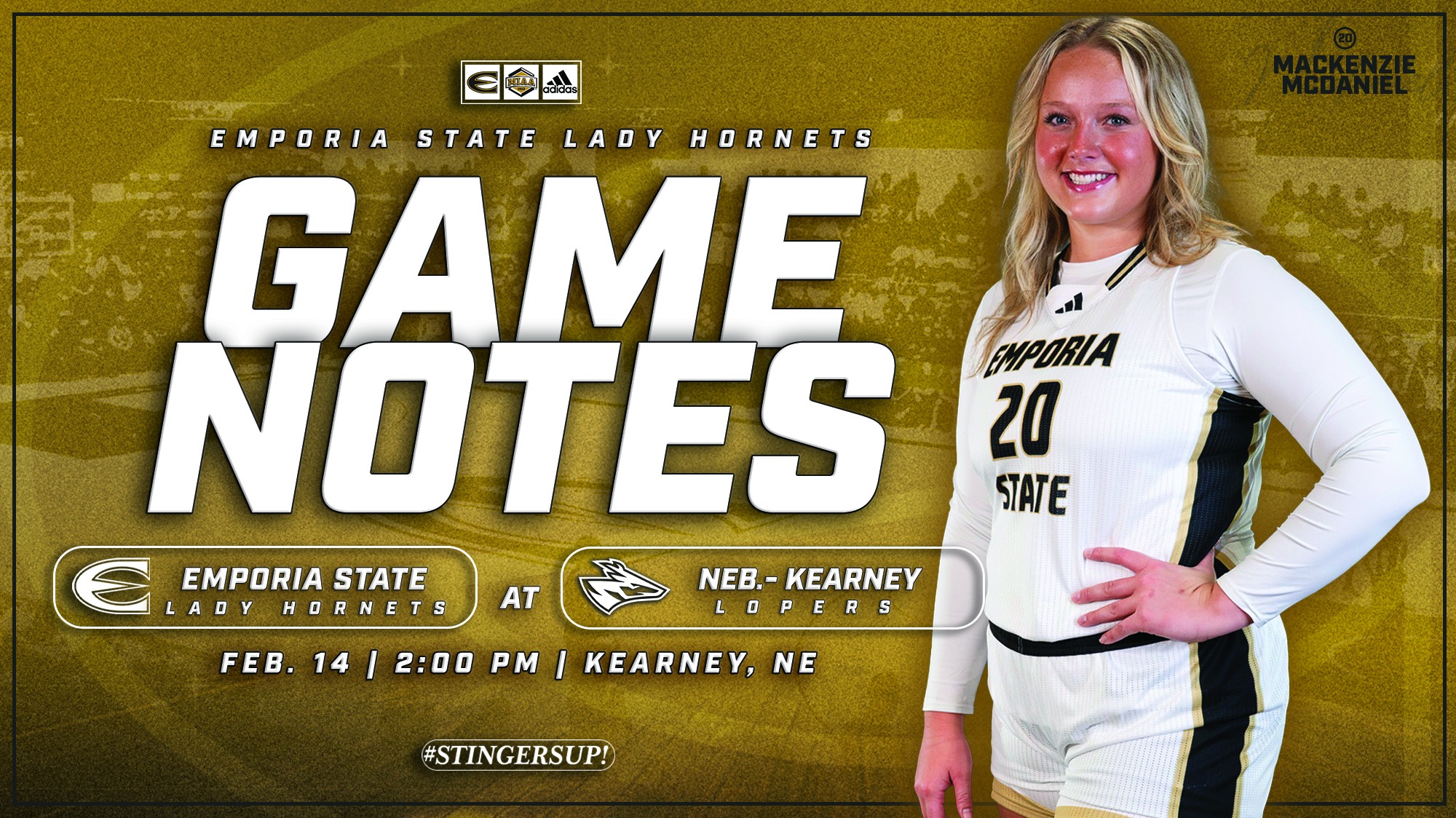 2025-26 Emporia State Lady Hornet Basketball Game Notes Graphic at UNK
