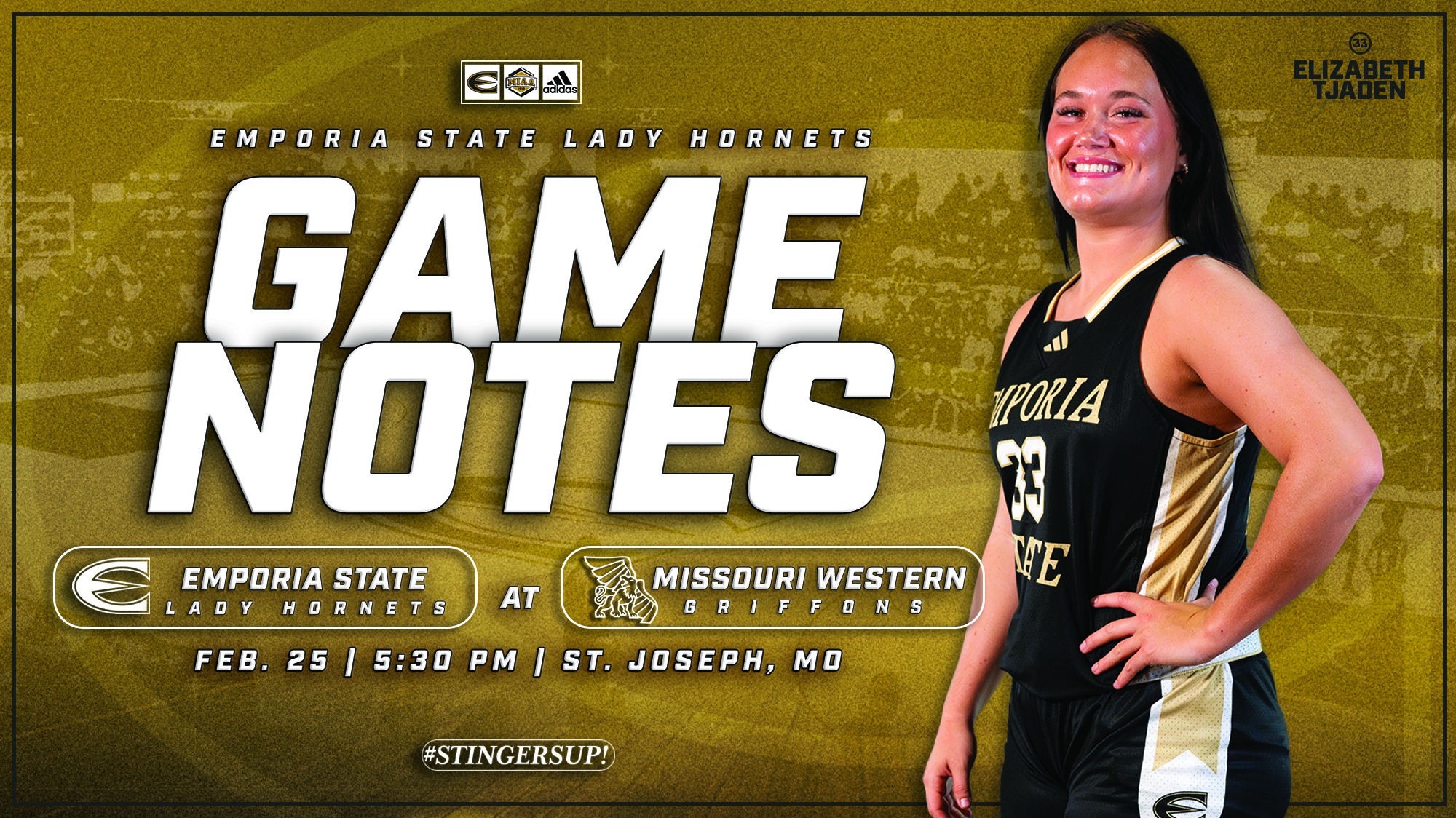2025-26 Emporia State Lady Hornet Game Notes Graphic at MWSU 