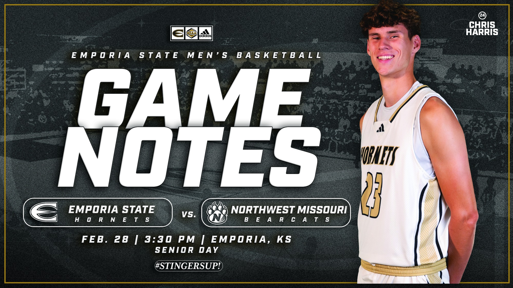 2025-26 Emporia State Men's Basketball Game Notes Graphic vs NWMSU2