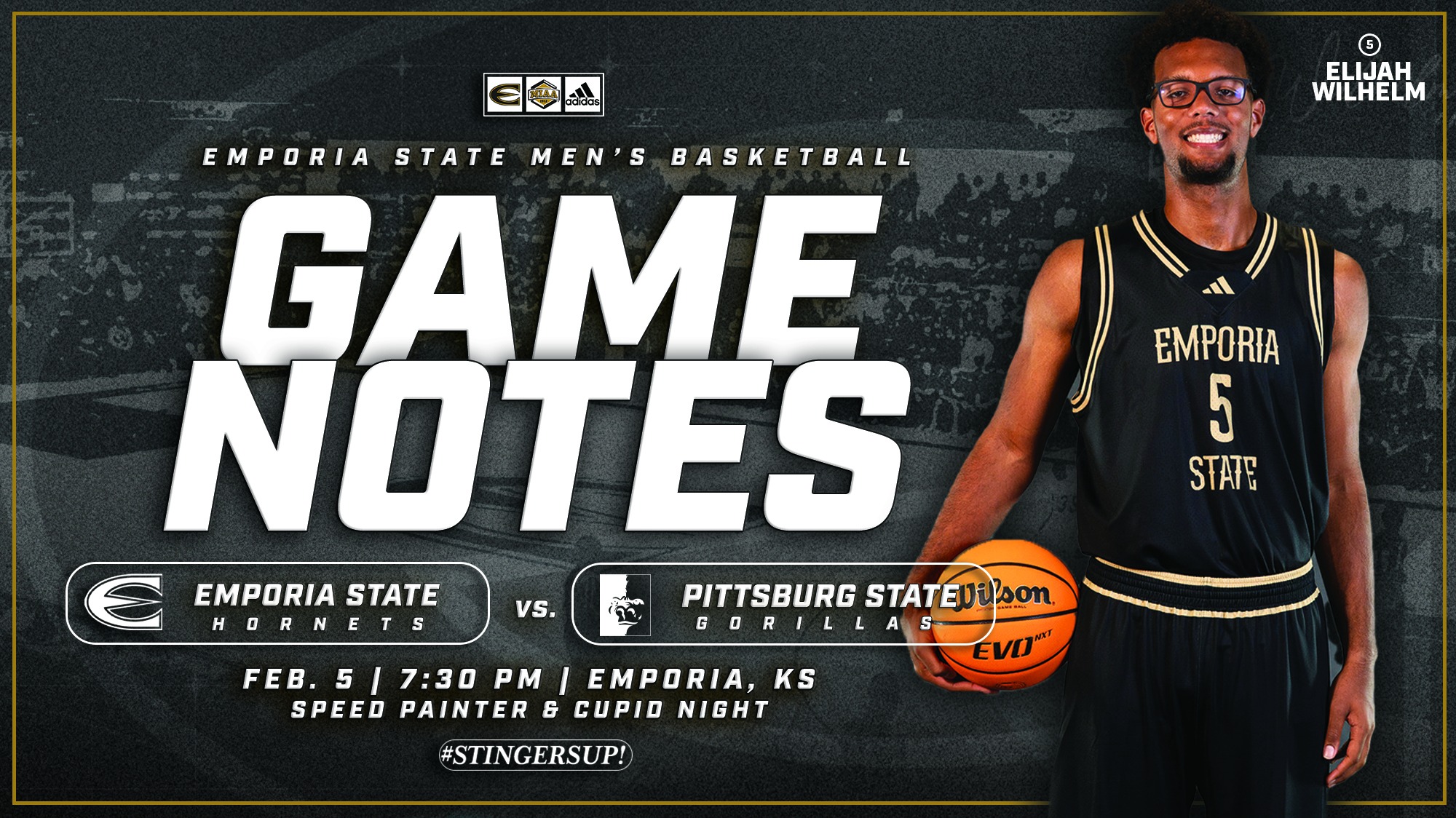 2025-26 Emporia State Men's Basketball Game Notes Graphic vs PSU