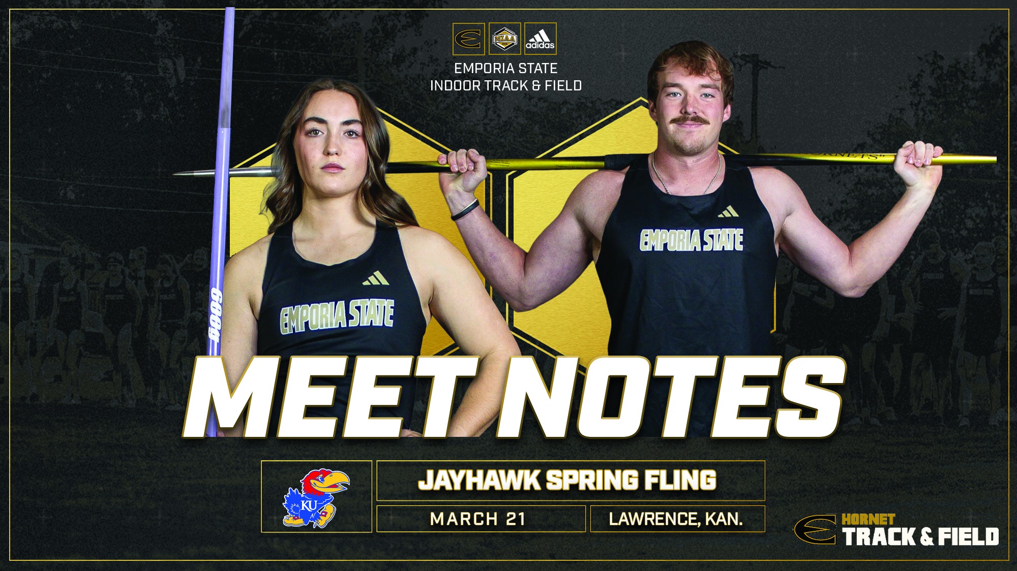 2026 Emporia State Outdoor Track & Field Notes Graphic at Spring Fling with javelin throwers