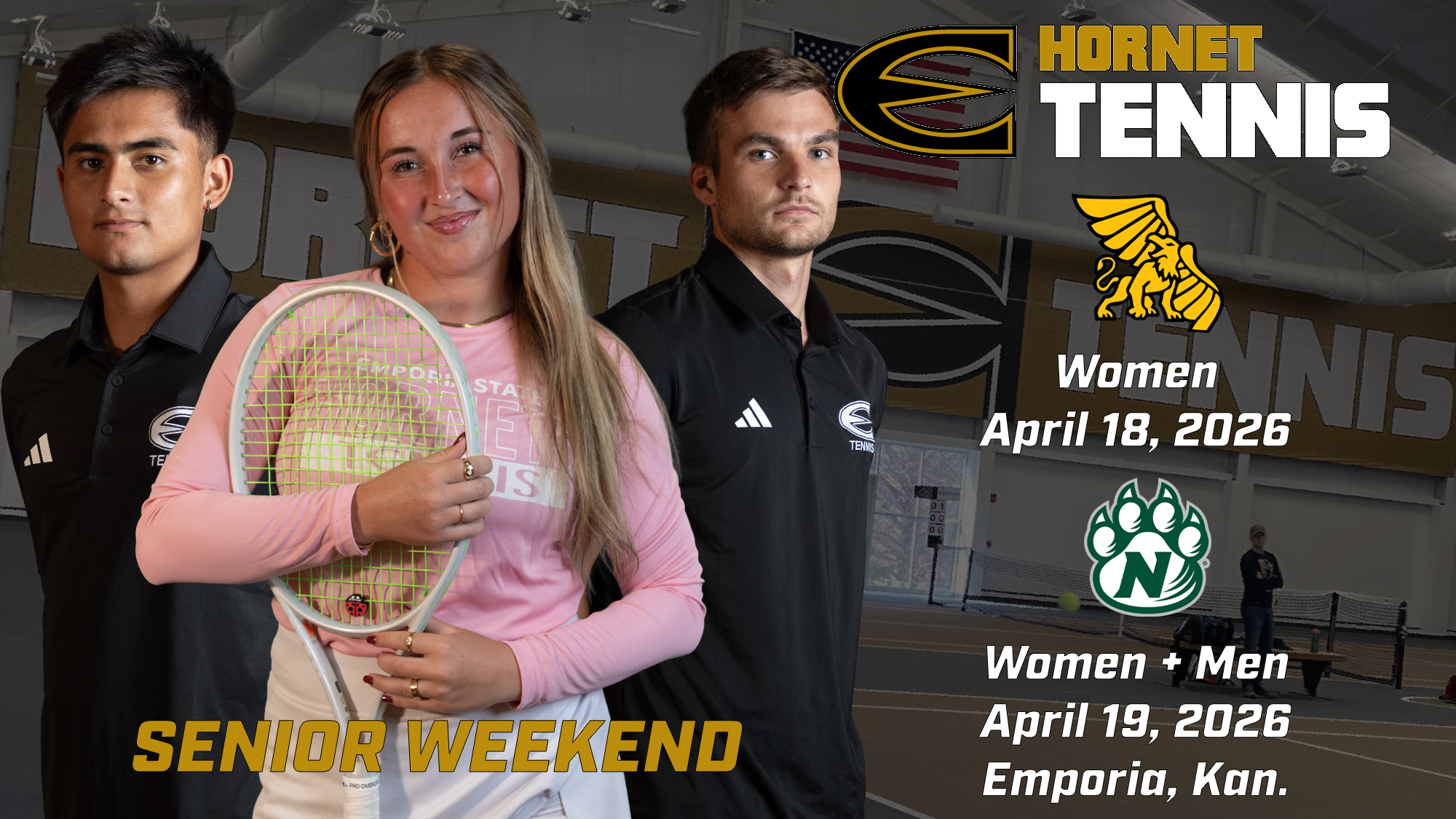 2026 Emporia State Tennis Senior Weekend Notes Graphic vs MWSU + NWMSU